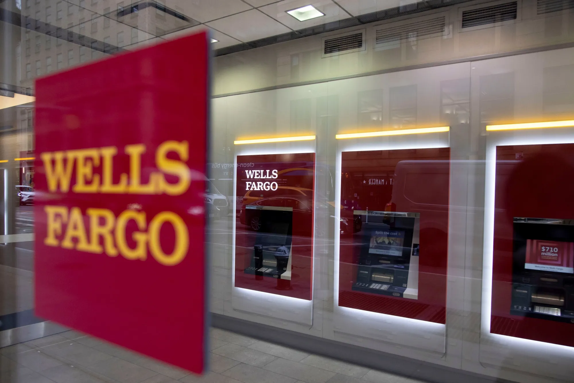 ATMs at a Wells Fargo bank branch in New York