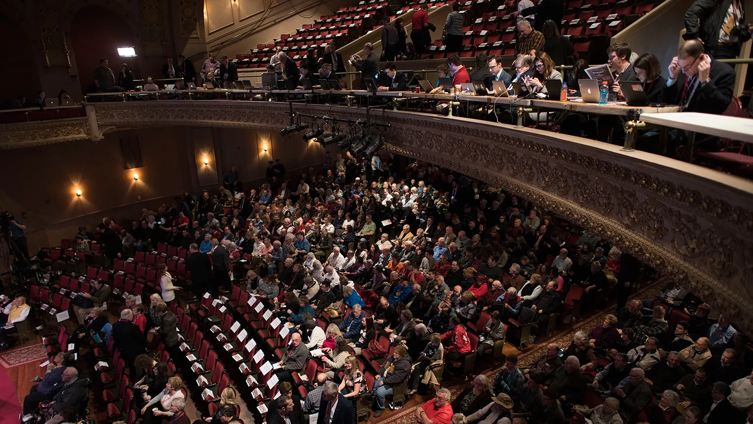 Attendees await the start of the Iowa Freedom Summit in Des Moines, Iowa, U.S., on Saturday, Jan. 24, 2015.
