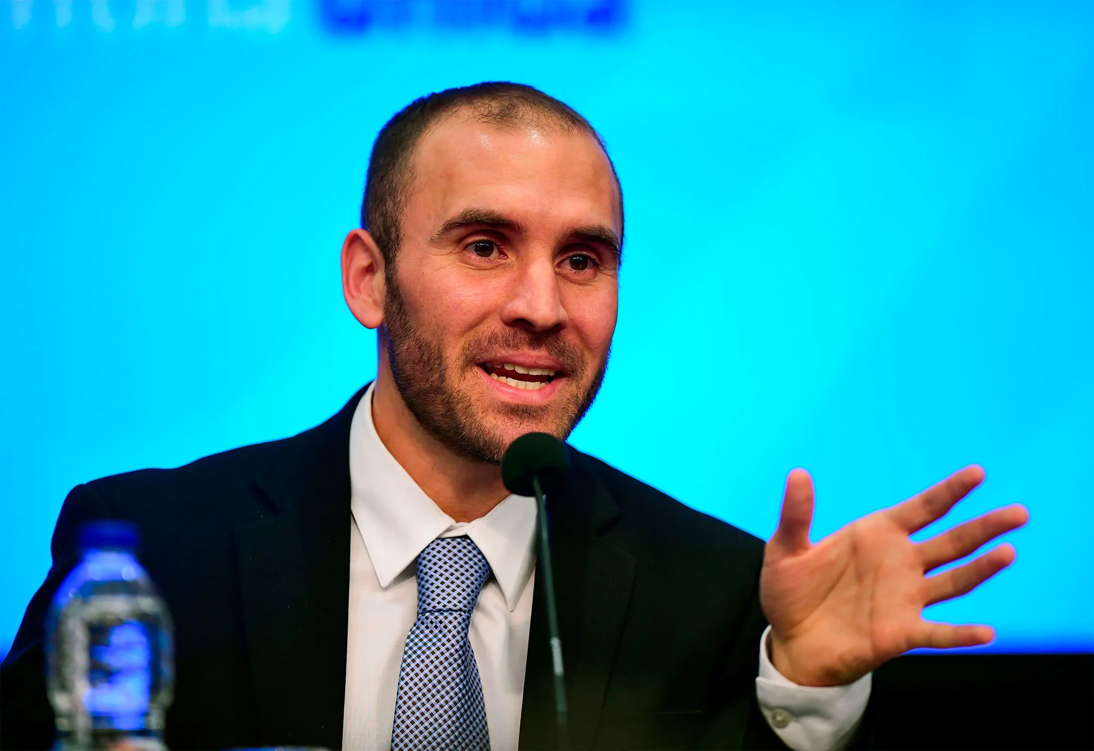 Argentina's Economy Minister Martin Guzman speaks during a press conference in Buenos Aires, on Dec.&nbsp;11.