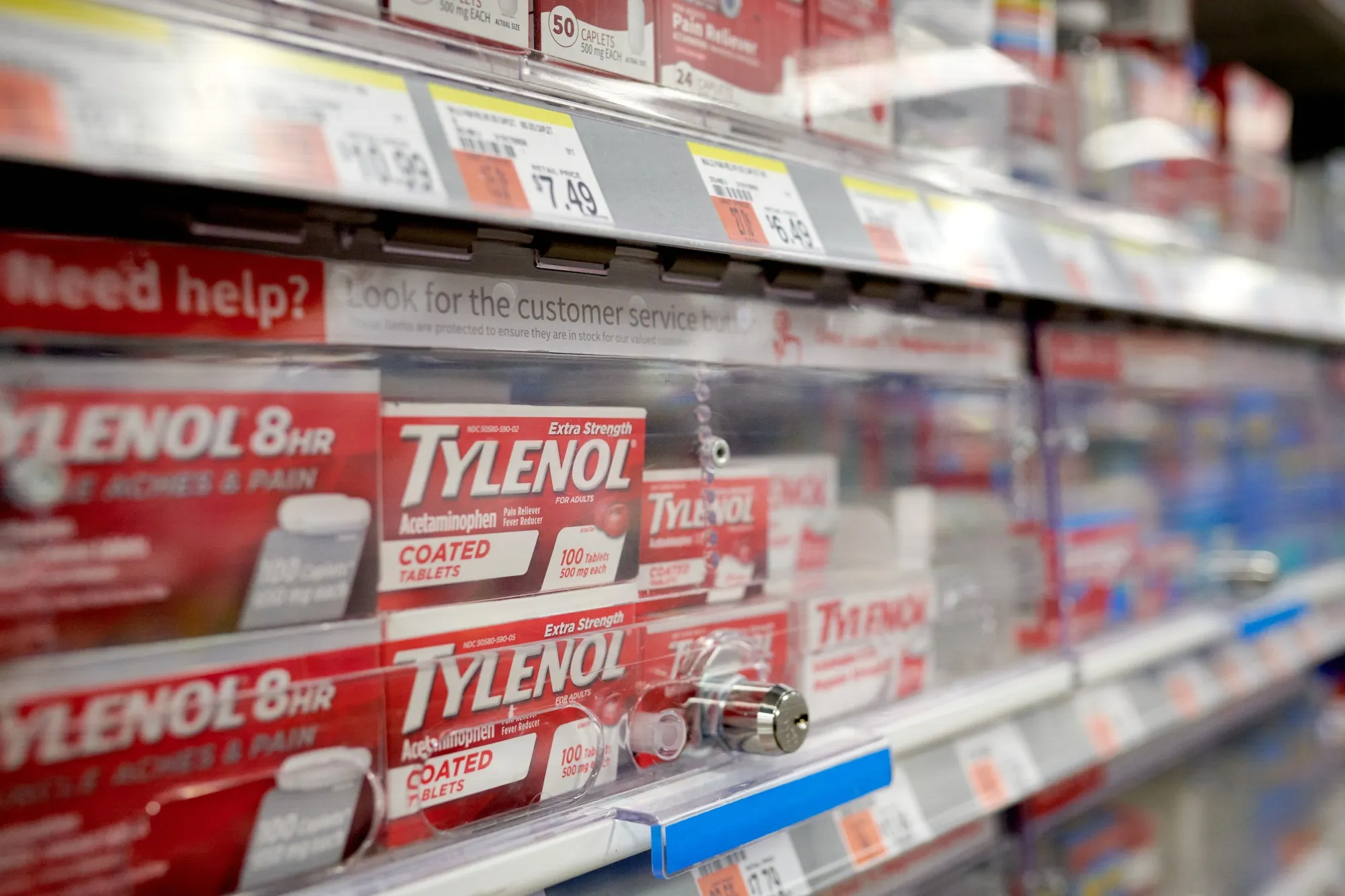 Tylenol pain reliever for sale at a pharmacy in New York.