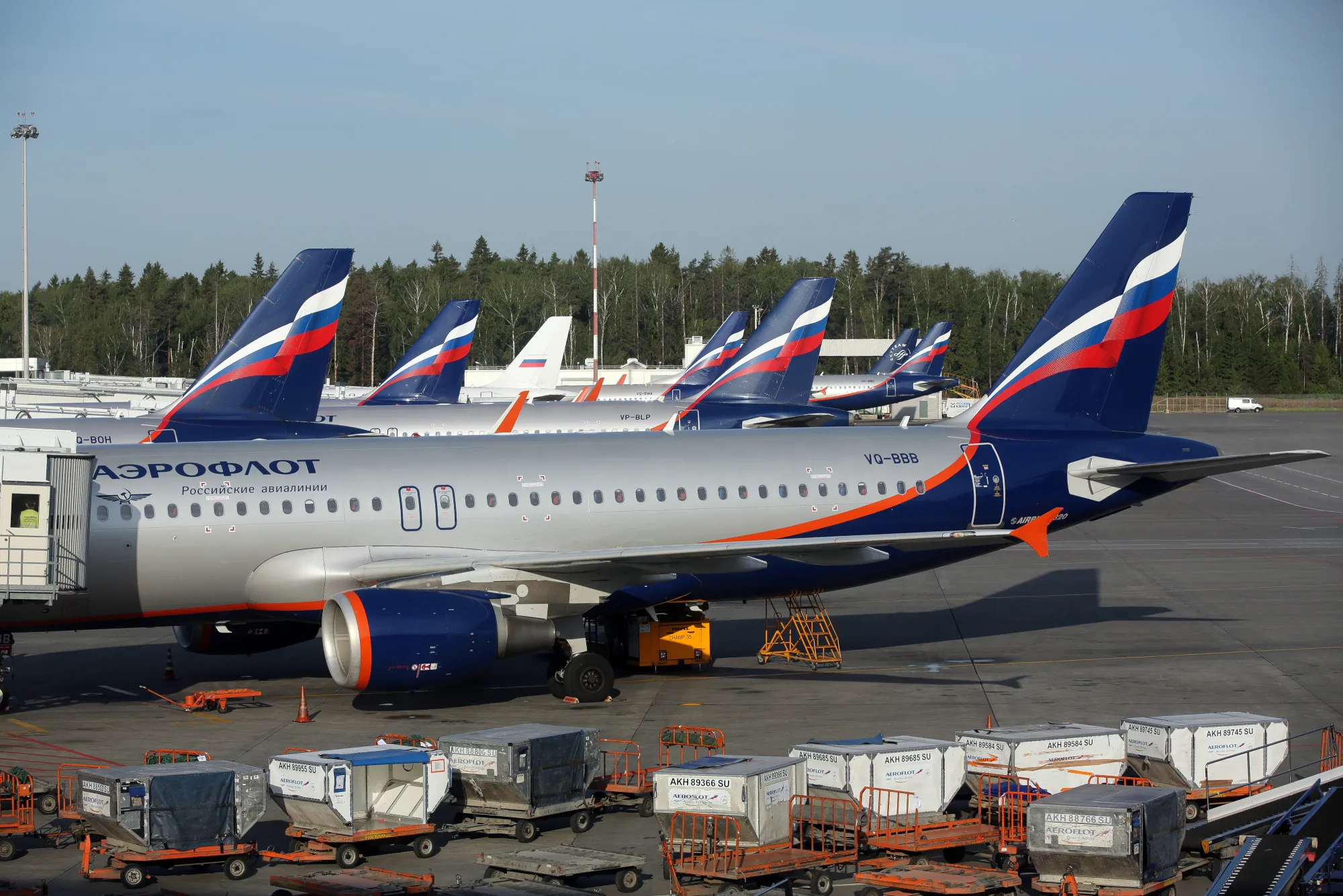  Aeroflot and other aircraft at Sheremetyevo airport in Moscow.