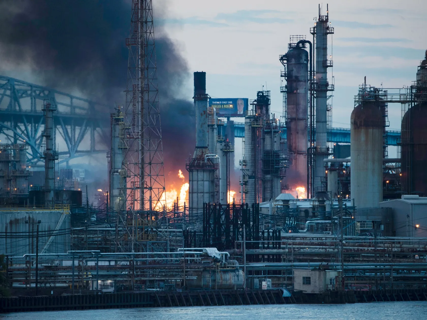 Flames and smoke emerge from the Philadelphia Energy Solutions Refining Complex in Philadelphia, Friday, June 21, 2019.