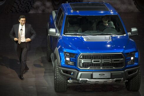 Ford CEO Mark Fields introduces the Ford F-150 Raptor in Beijing.