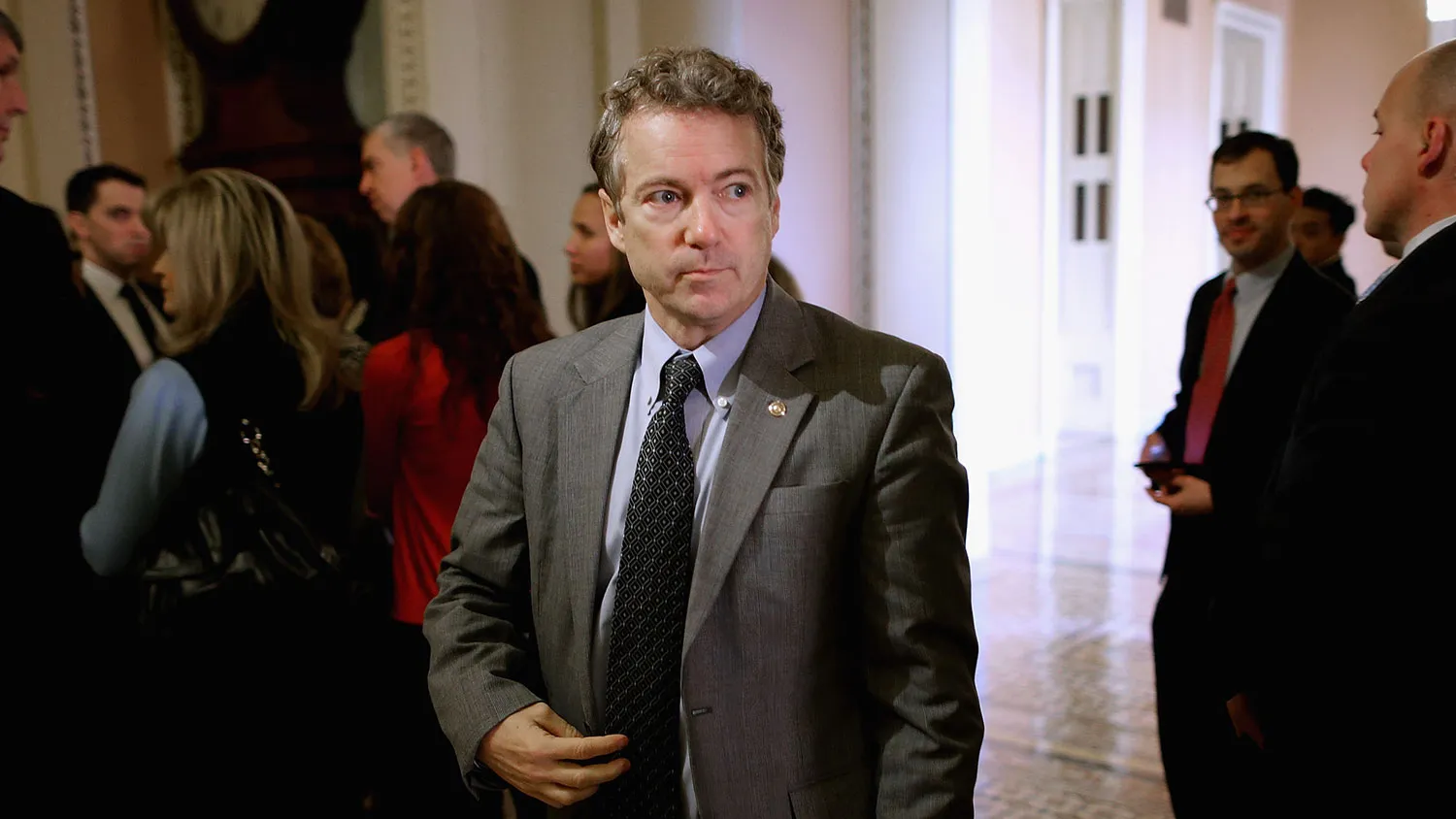 Sen. Rand Paul (R-KY) leaves the weekly Republican Senate policy luncheon at the U.S. Capitol February 3, 2015 in Washington, DC.
