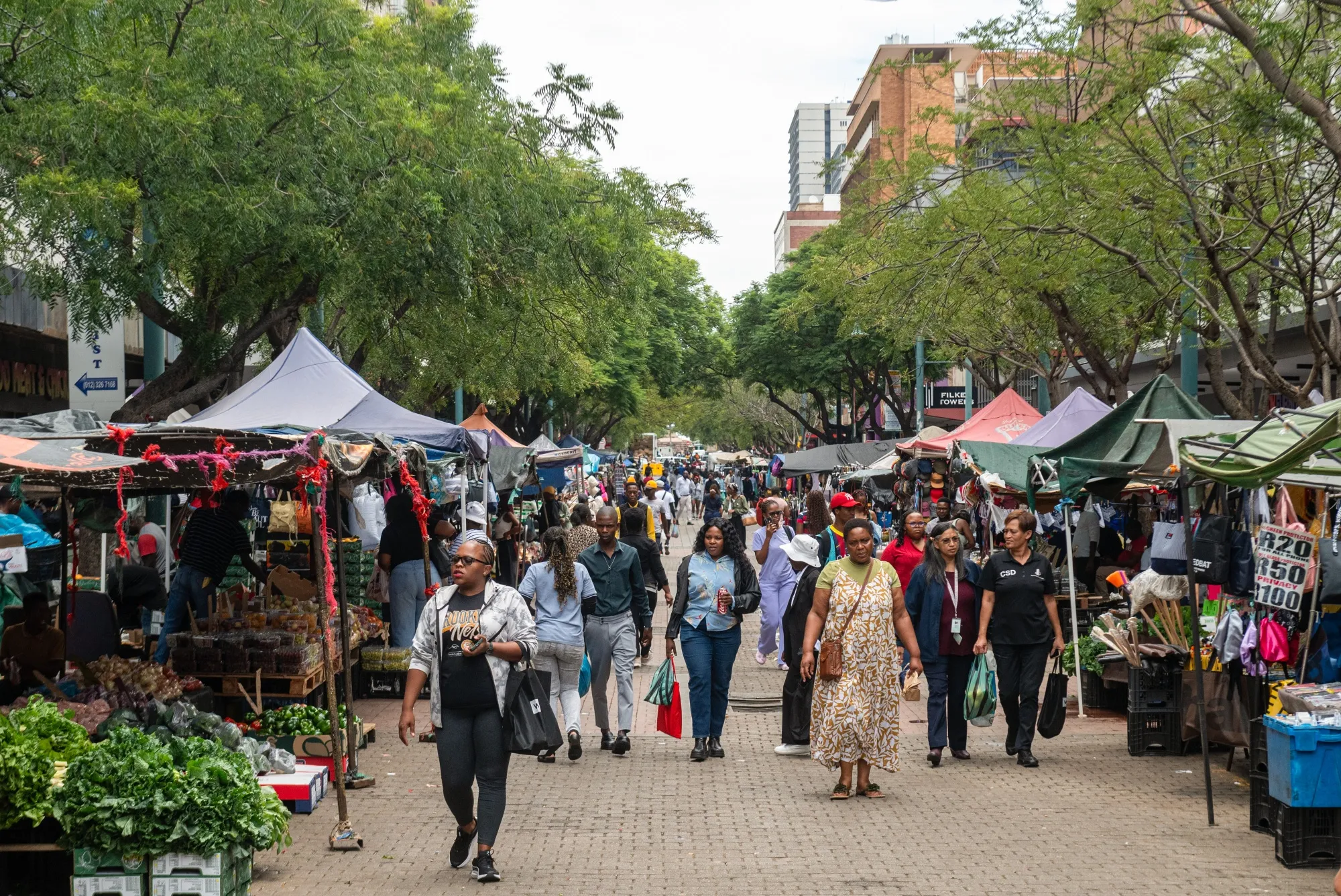 Shoppers at an outdoor market in the central business district in Pretoria.