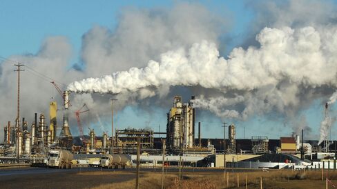 An oil sands extraction facility near the town of Fort McMurray in Alberta Province, Canada.