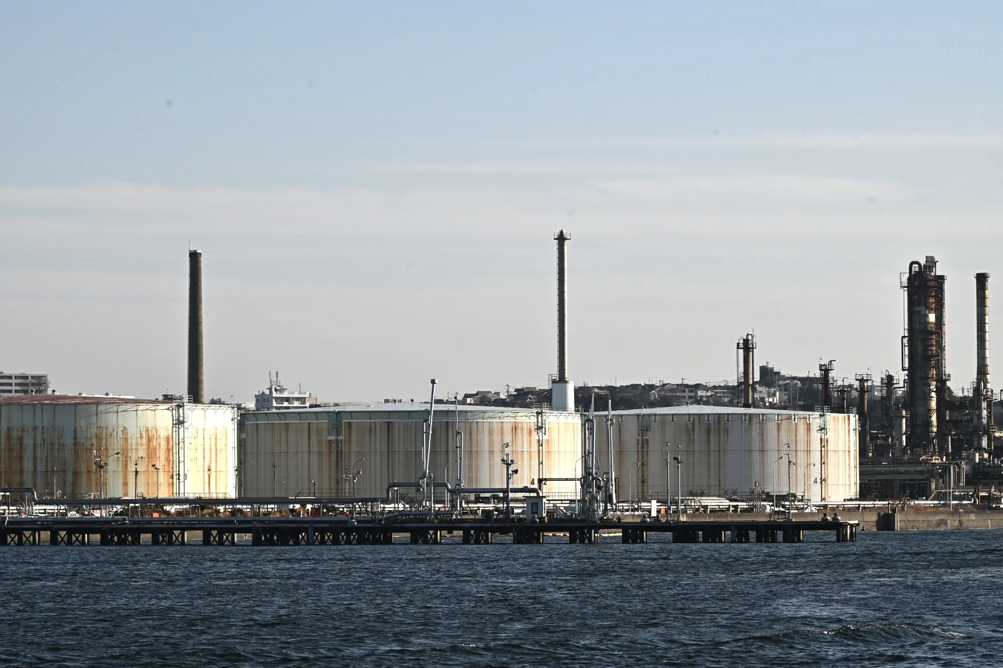 Oil storage tanks in Yokohama, Japan.