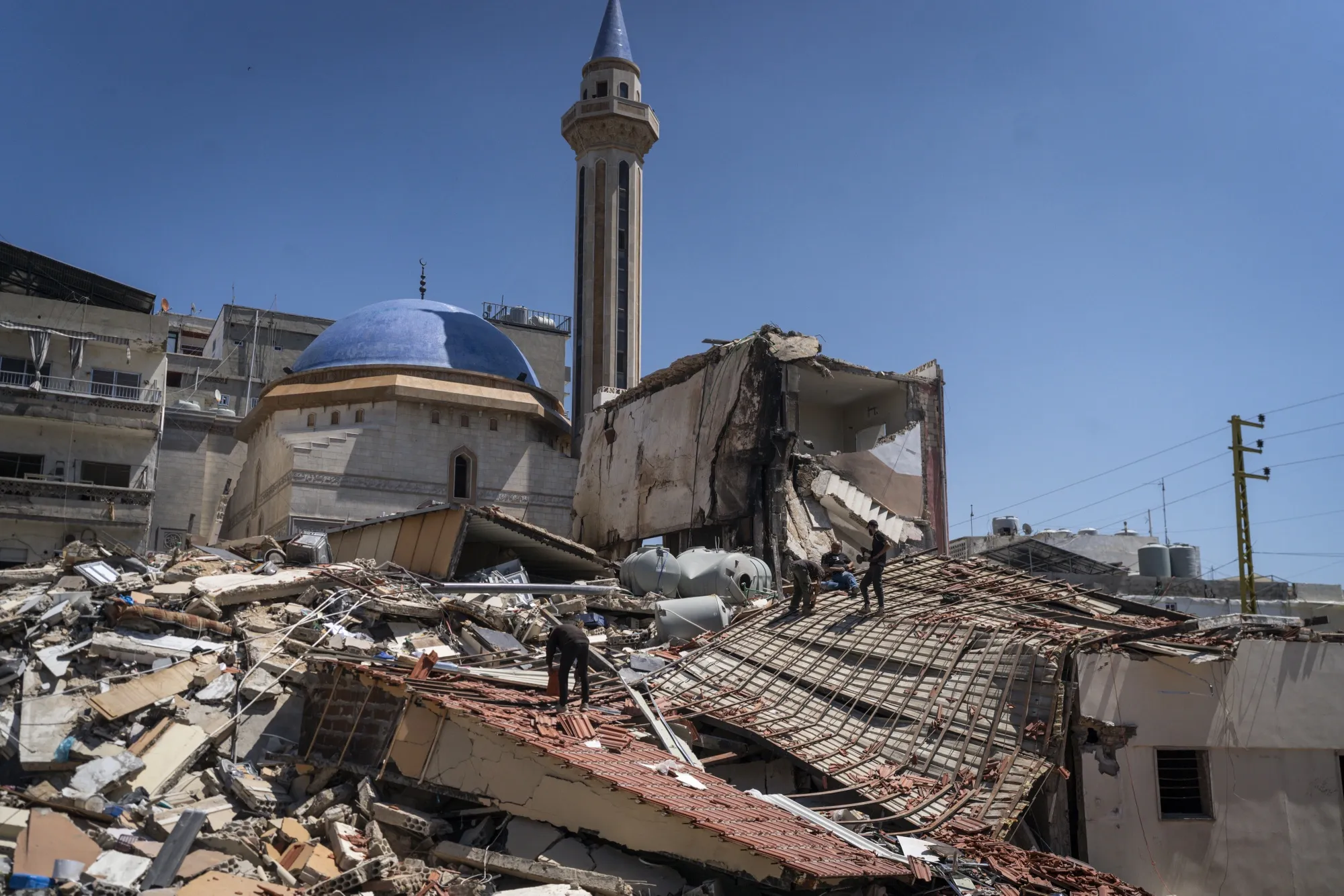 A damaged building by after a strike in Tyre, Lebanon on April 23.