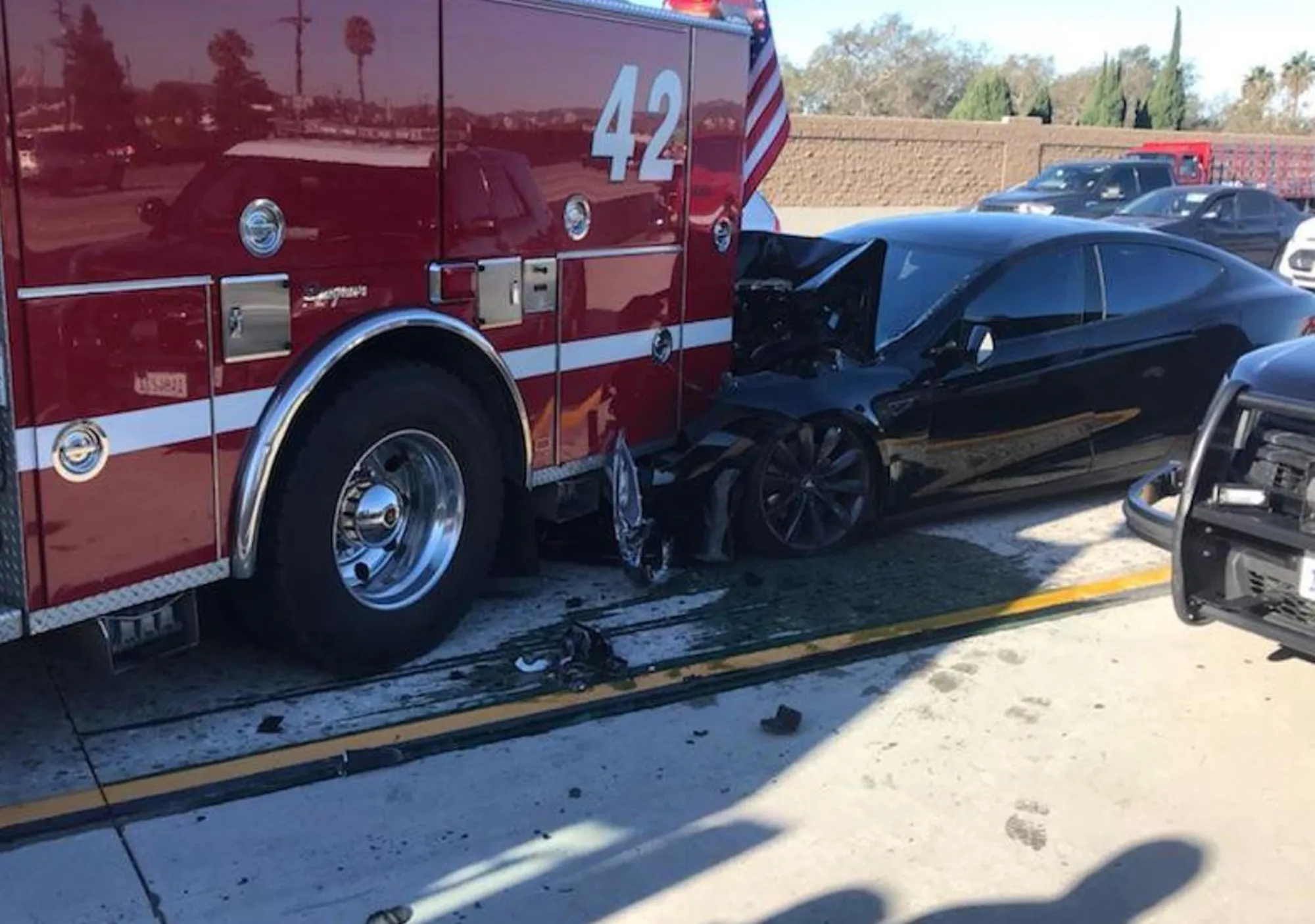A Tesla crashed into a fire truck in 2018.