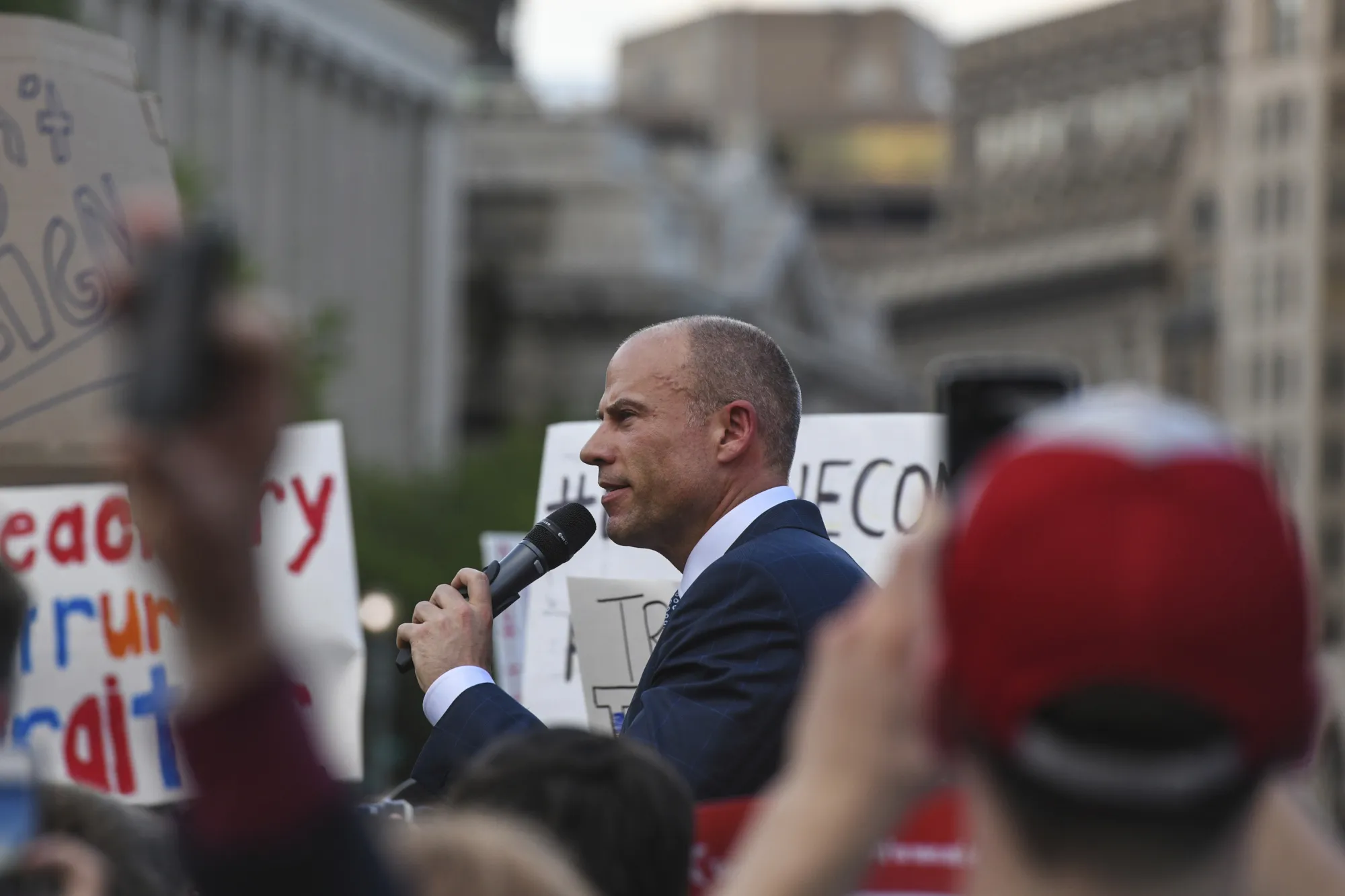 Michael Avenatti speaks in front of the White House.