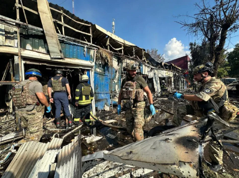 First responders at the site of a Russian attack in Kostyantynivka, Ukraine, on Sept. 6.