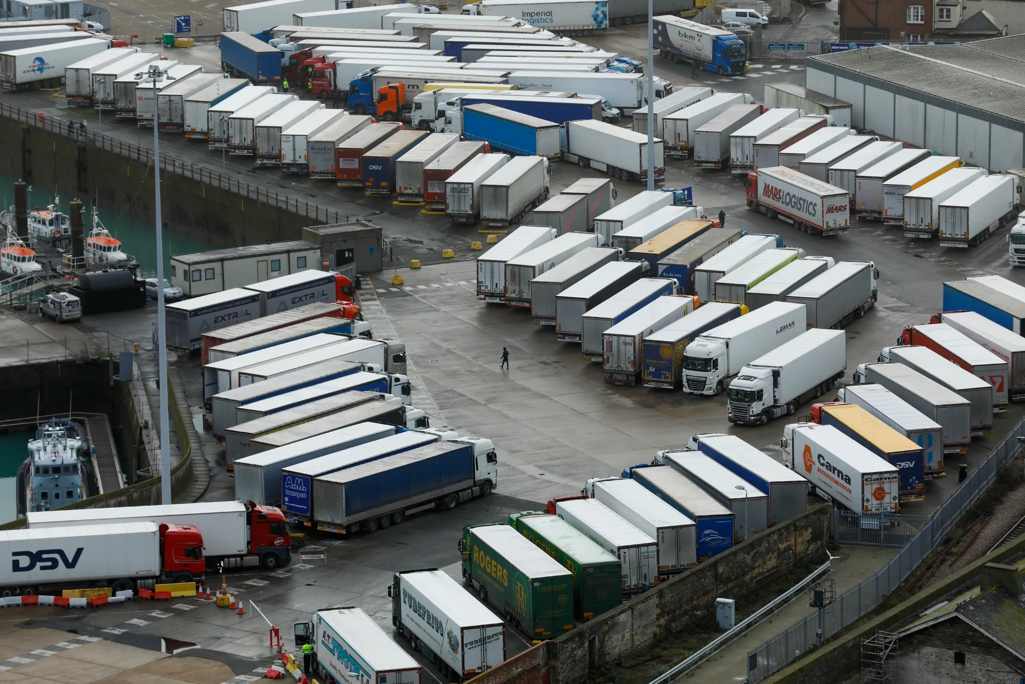 Trucks parked at the Port of Dover, U.K., on Dec. 22.
