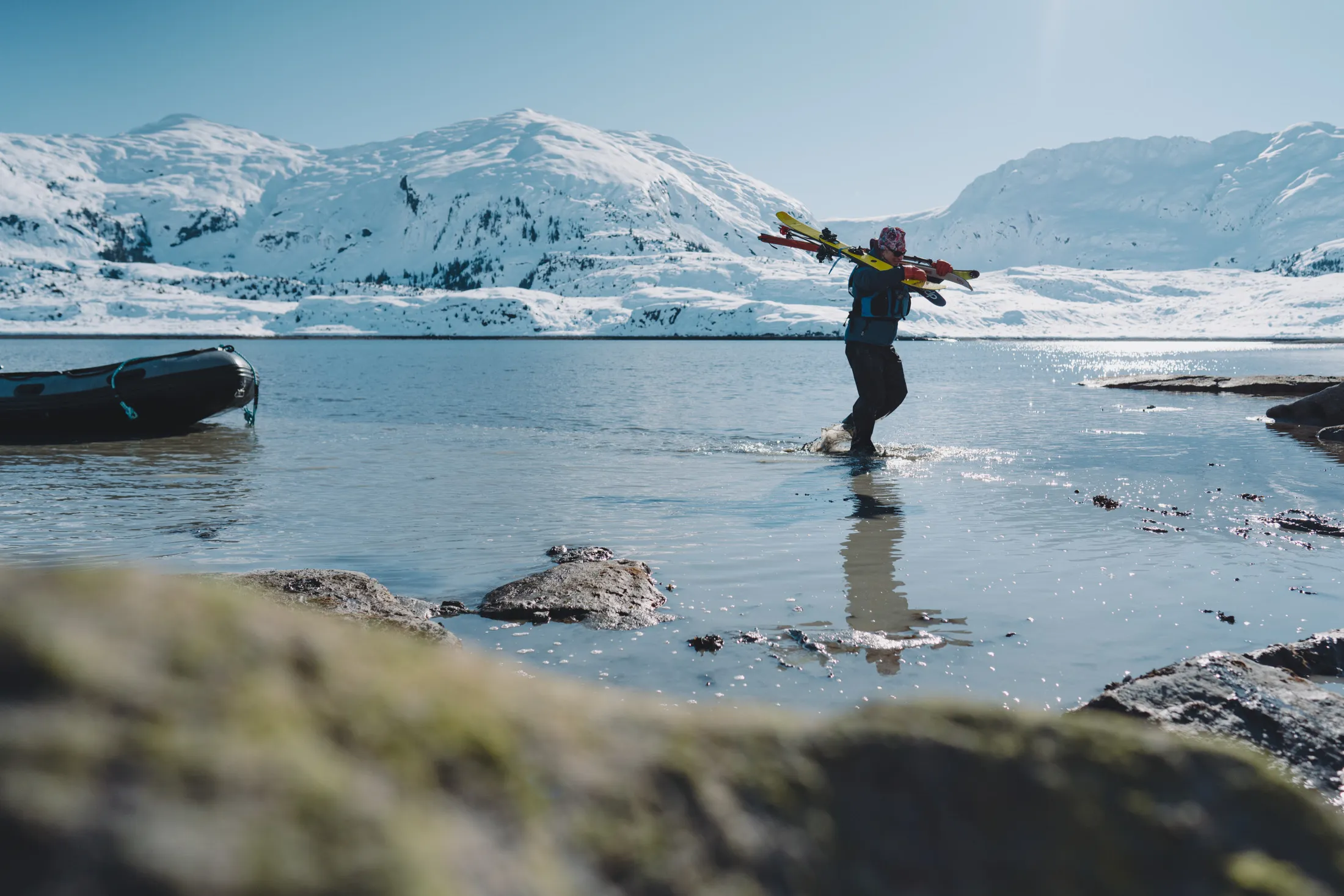 Walking to shore during low tide.