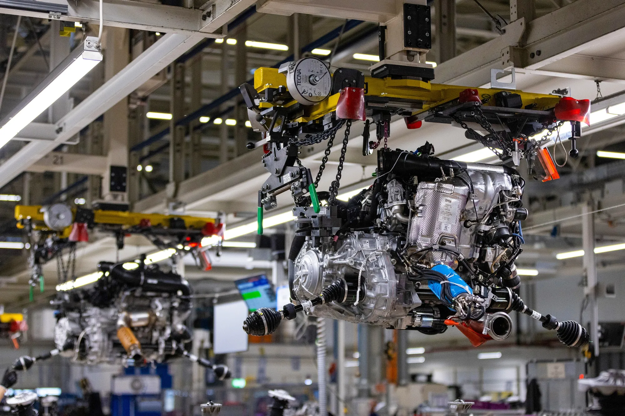 An engine assembly line in Leipzig, Germany.