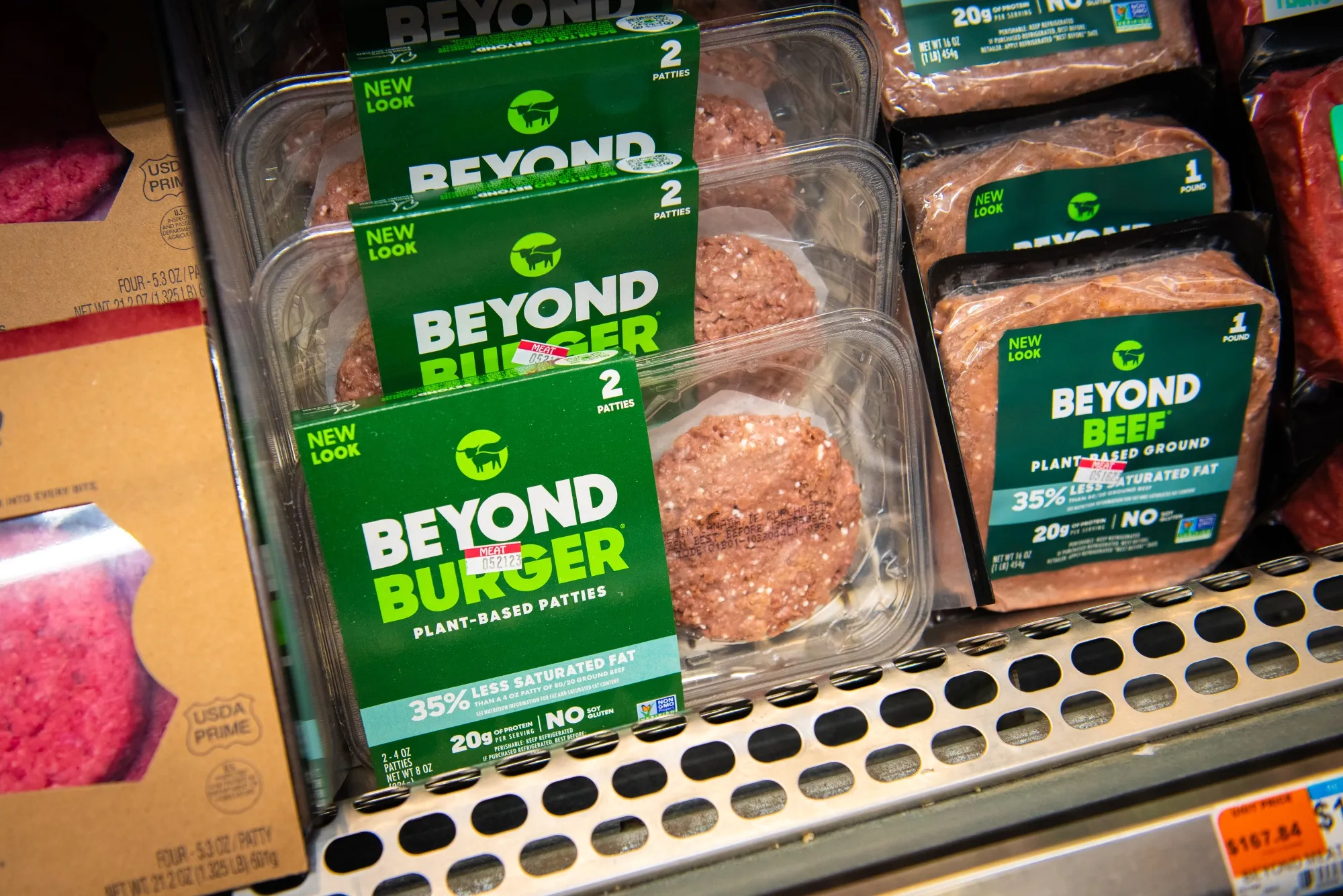 Packages of Beyond Meat burgers and Beyond Beef&nbsp;in Hastings-on-Hudson, New York.
