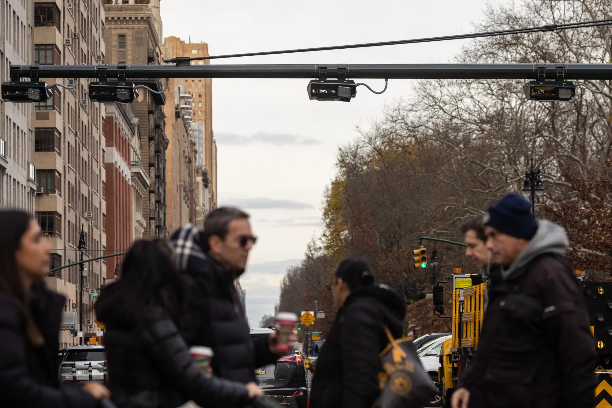 E-ZPass readers and license plate-scanning cameras over Central Park West&nbsp;in New York.