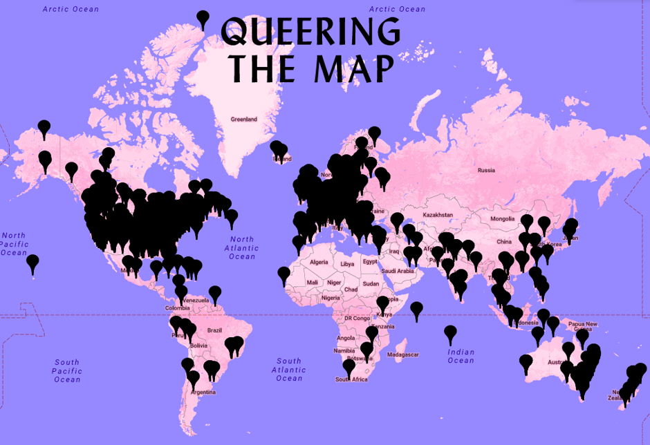 Map of the world, according to Queering the Map