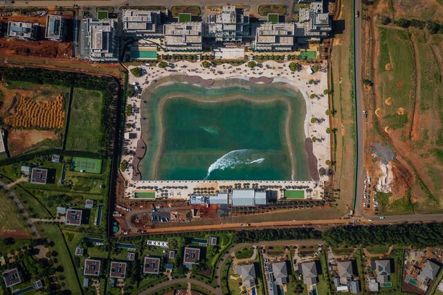 An aerial view of the Boa Vista Village wave pool to practice surfing.