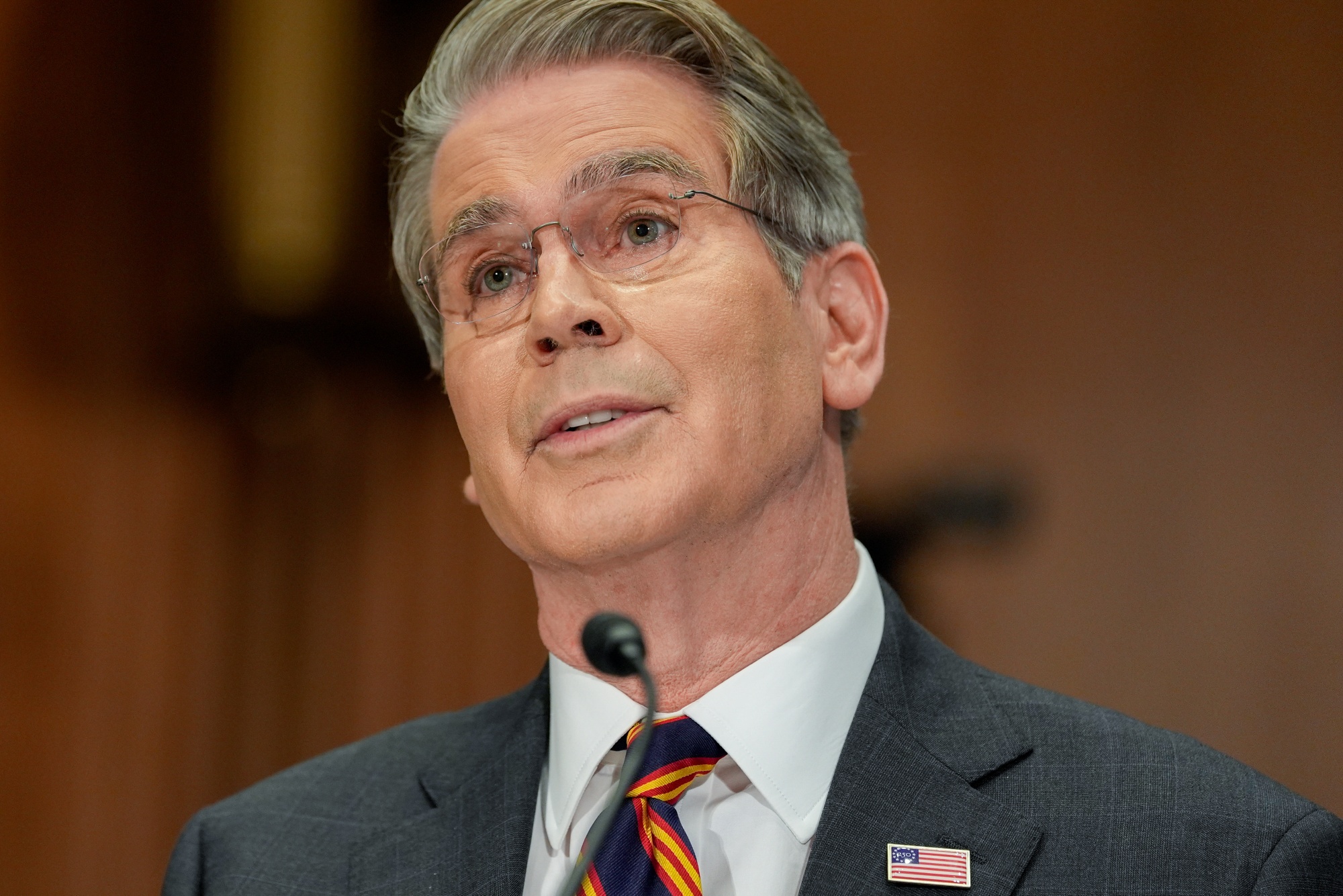 Scott Bessent, US treasury secretary, speaks during a Senate Banking, Housing, and Urban Affairs Committee hearing in Washington, DC, US, on Thursday, Feb. 5, 2026. Senator Elizabeth Warren is requesting that Treasury Secretary Scott Bessent terminate a $20 billion currency swap line with Argentina, asserting that if the arrangement has run its course, it should be shut down.