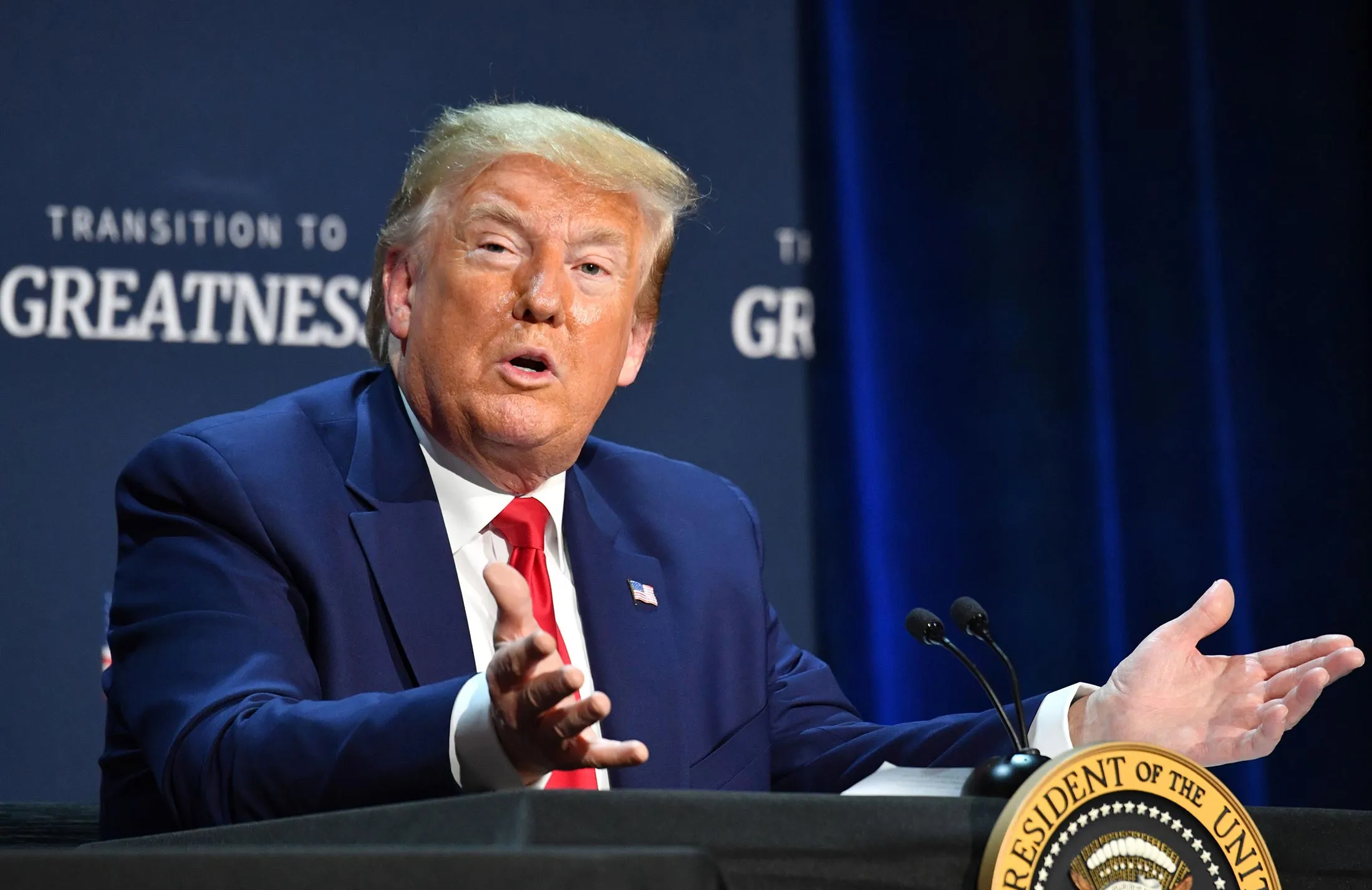 President Trump&nbsp;speaks during a roundtable with faith leaders and small business&nbsp;in Dallas, Texas, on June 1.
