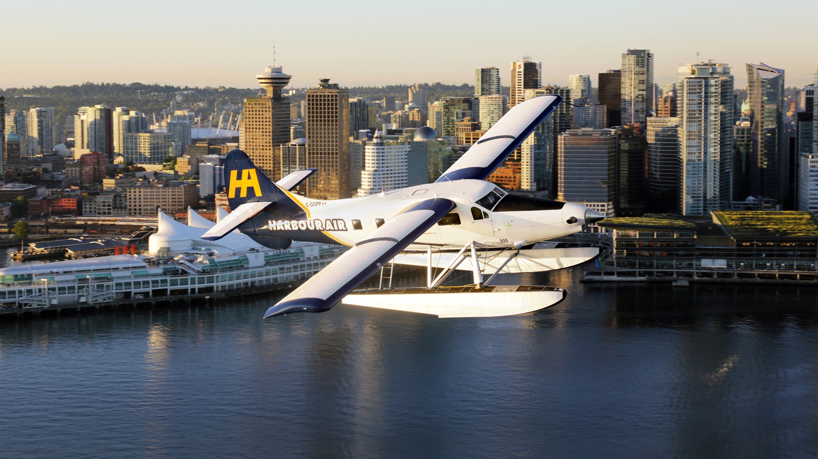 Harbour Air seaplane over Vancouver.