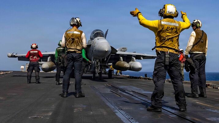 An EA-18G Growler fighter jet on the flight deck of the USS Abraham Lincoln on May 11.