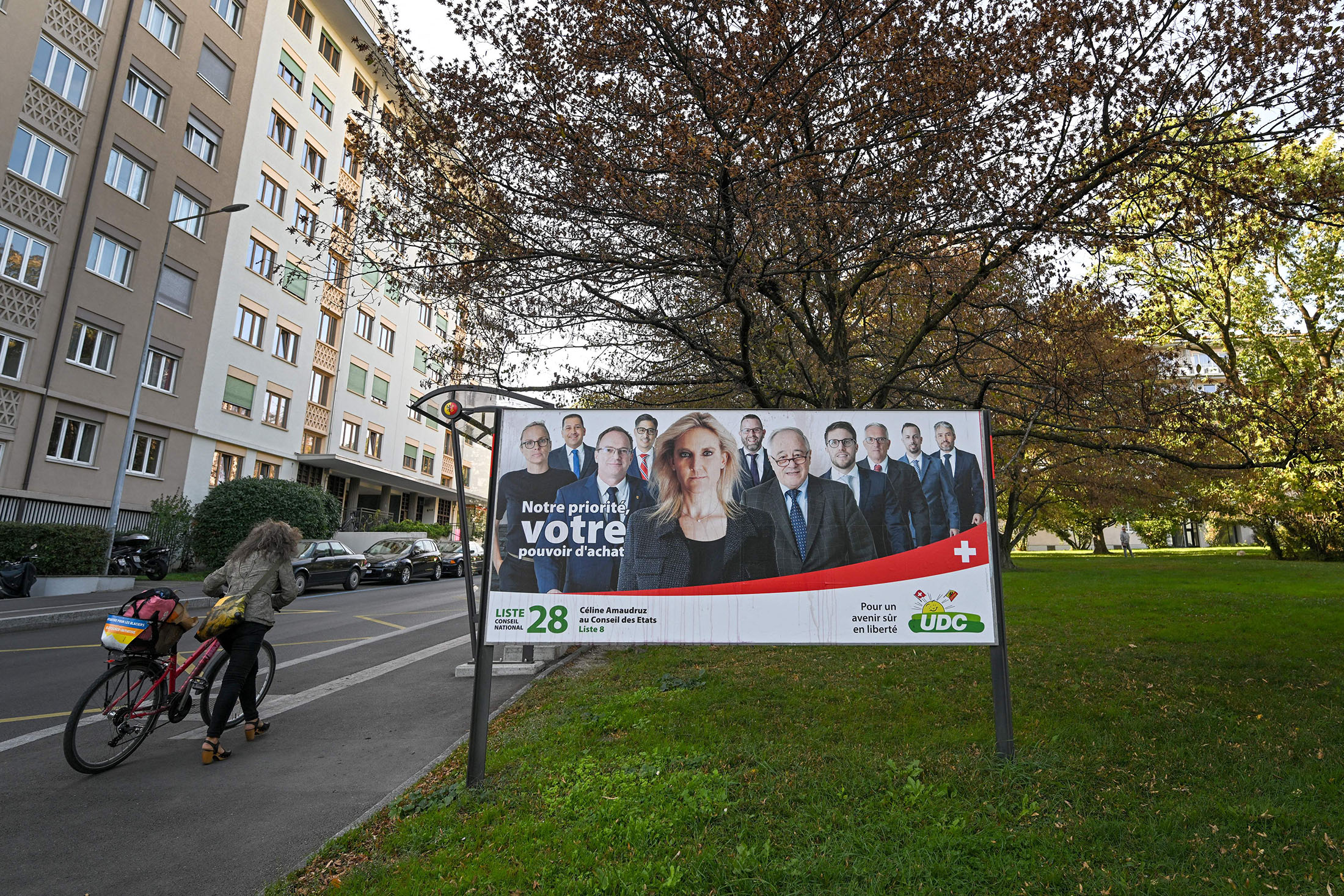 An electoral poster of candidates of Swiss People's Party (SVP UDC) in Aarberg, canton of Bern.