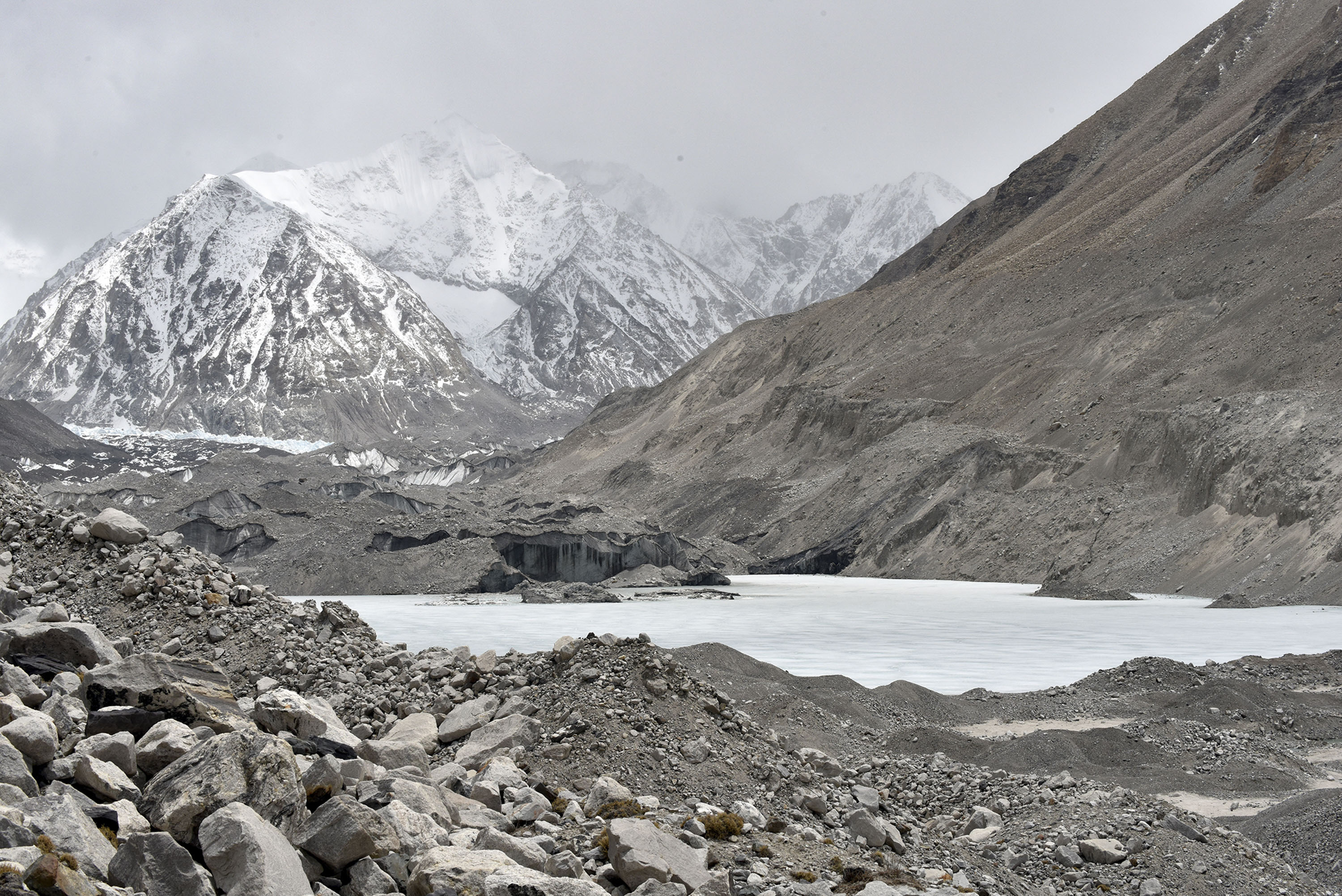 Rongbuk Glacier is seen at Mount Qomolangma (or Mount Everest) on May 19, 2020 in Shigatse, Tibet Autonomous Region of China.