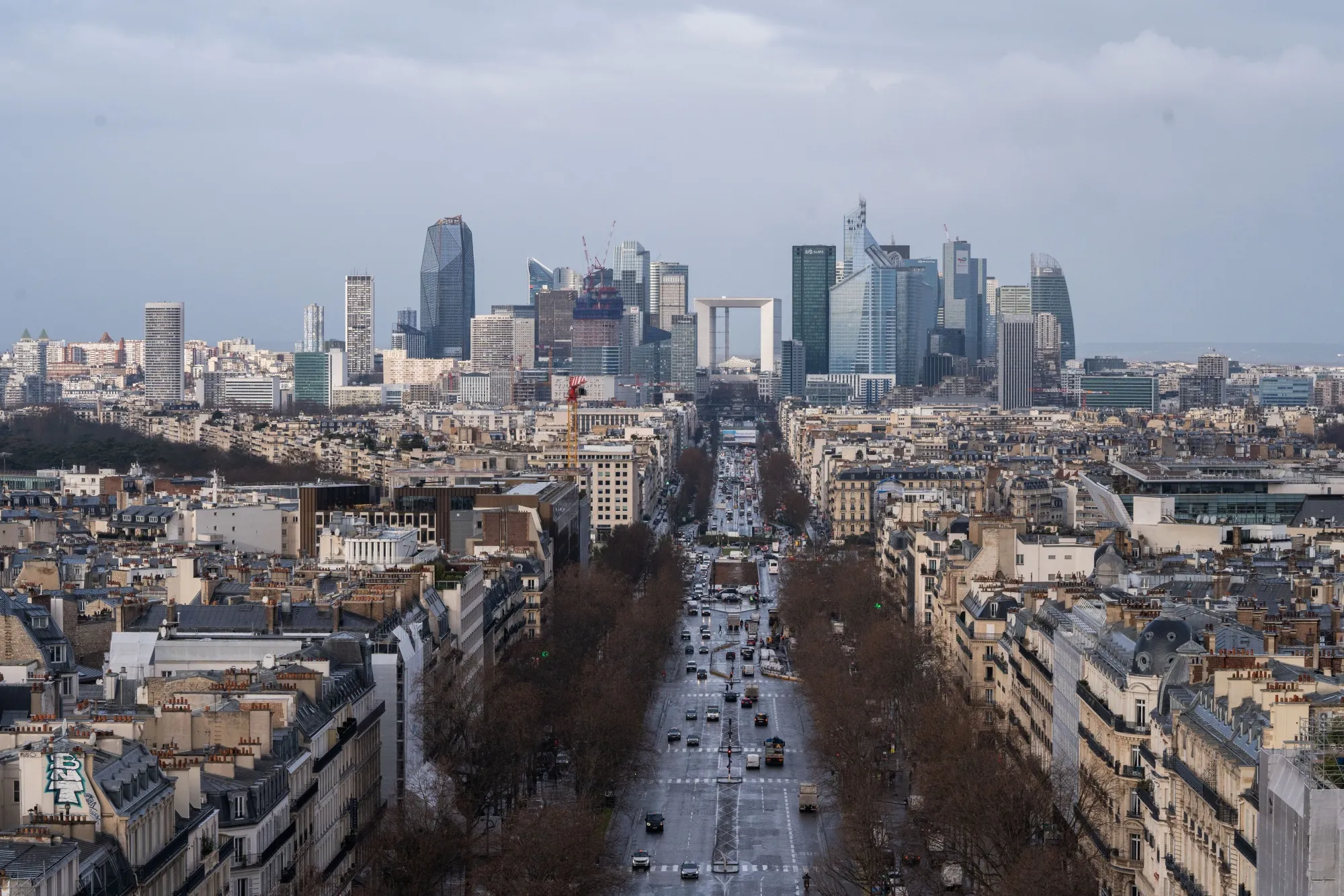 The city skyline, viewed from the Arc de Triomph in central Paris.