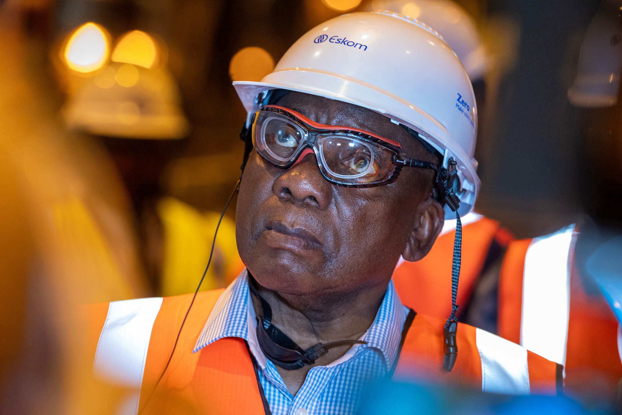 Cyril Ramaphosa, South Africa's president, at the Kusile Power Station, operated by Eskom Holdings SOC Ltd., in Mpumalanga, South Africa, on Friday, April 10, 2026. Kusile is a coal-fired power station. Photographer: Leon Sadiki/Bloomberg