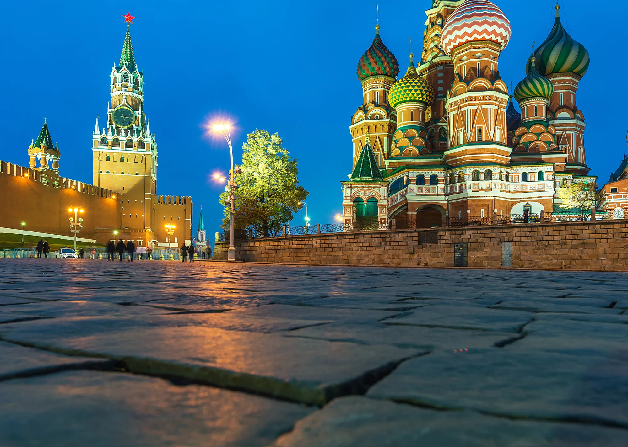 Spasskaya tower and St. Basil's Cathedral in Moscow.
