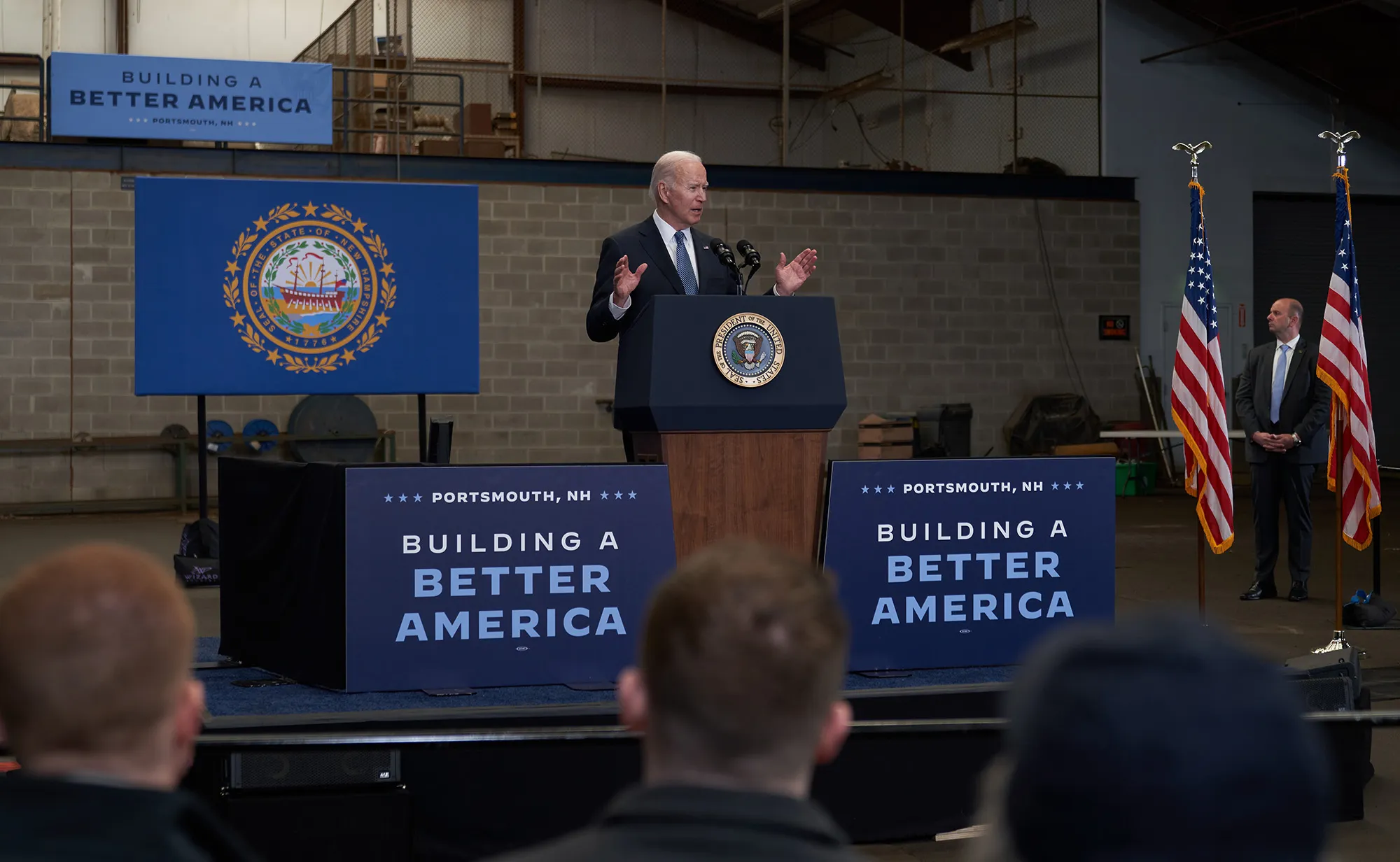 Joe Biden speaks at the New Hampshire Port Authority in Portsmouth, New Hampshire, on April 19.