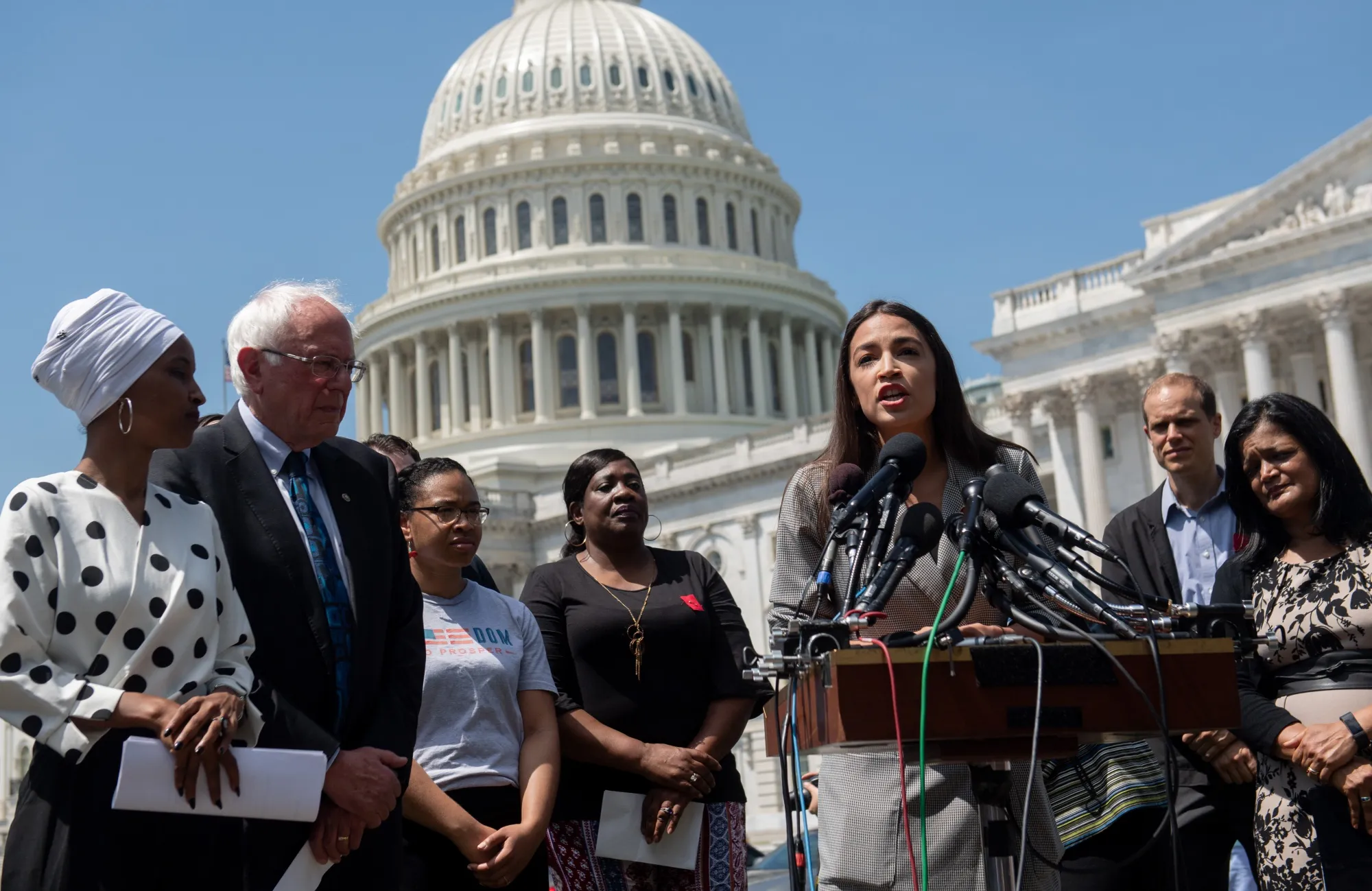 Bernie Sanders and Alexandria Ocasio-Cortez in June.