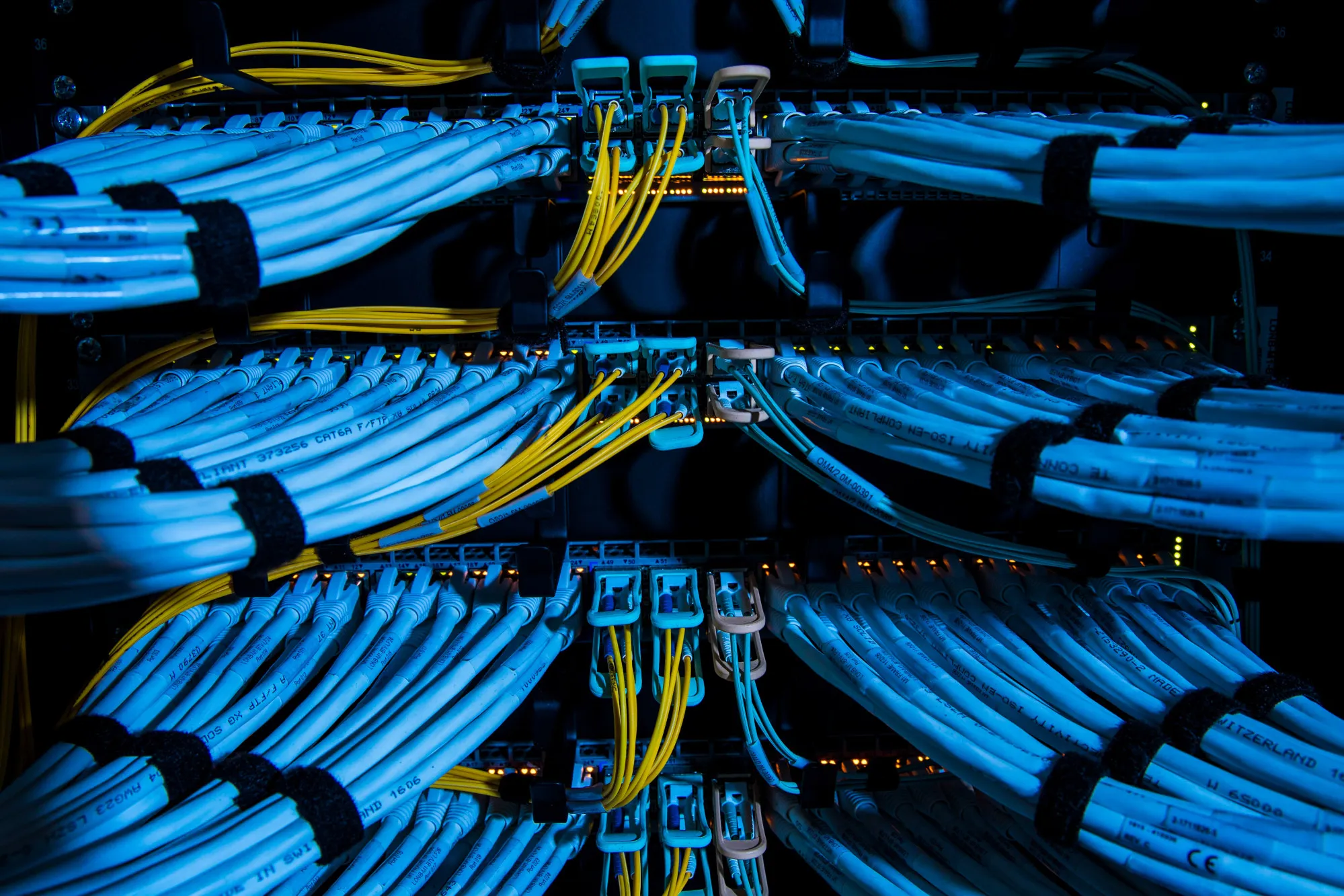 High End Data Cables Feed Into Servers