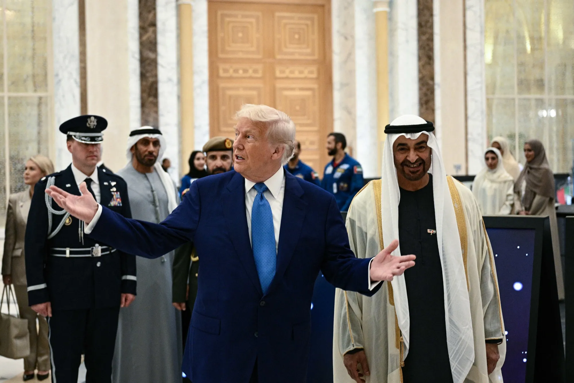 US President Donald Trump&nbsp;arrives at the Qasr Al-Watan, Palace of the Nation, in Abu Dhabi on May 15.