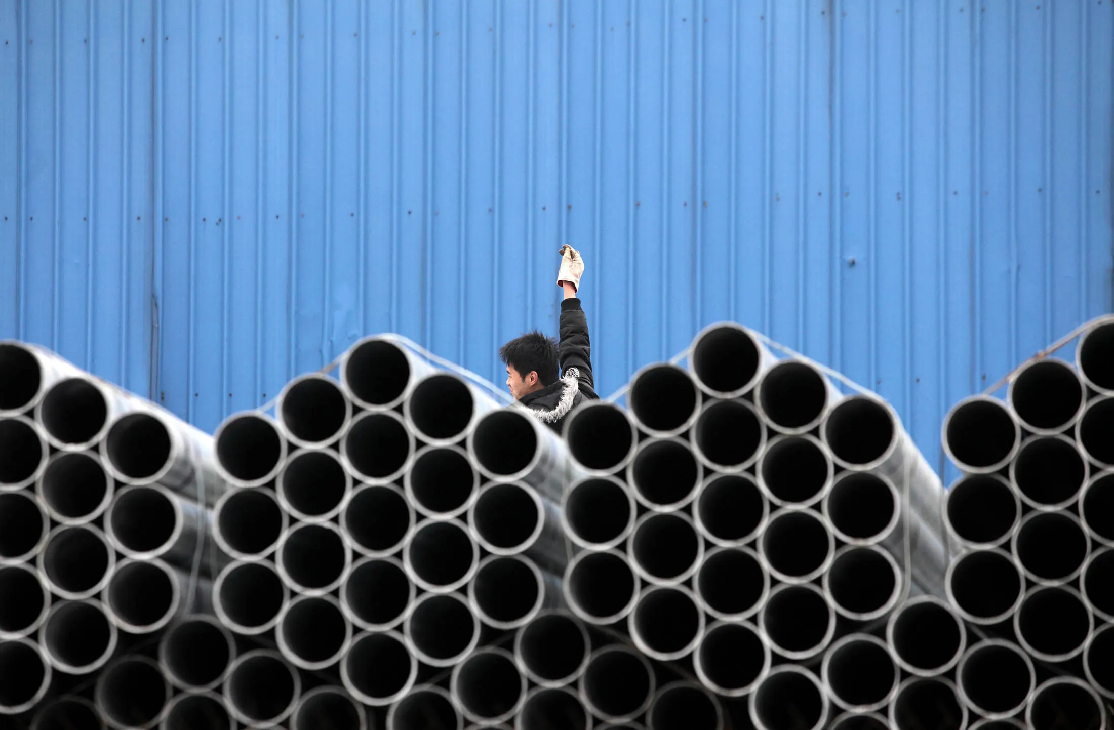 Steel Pipes Are Stockpiled At A Trading Firm