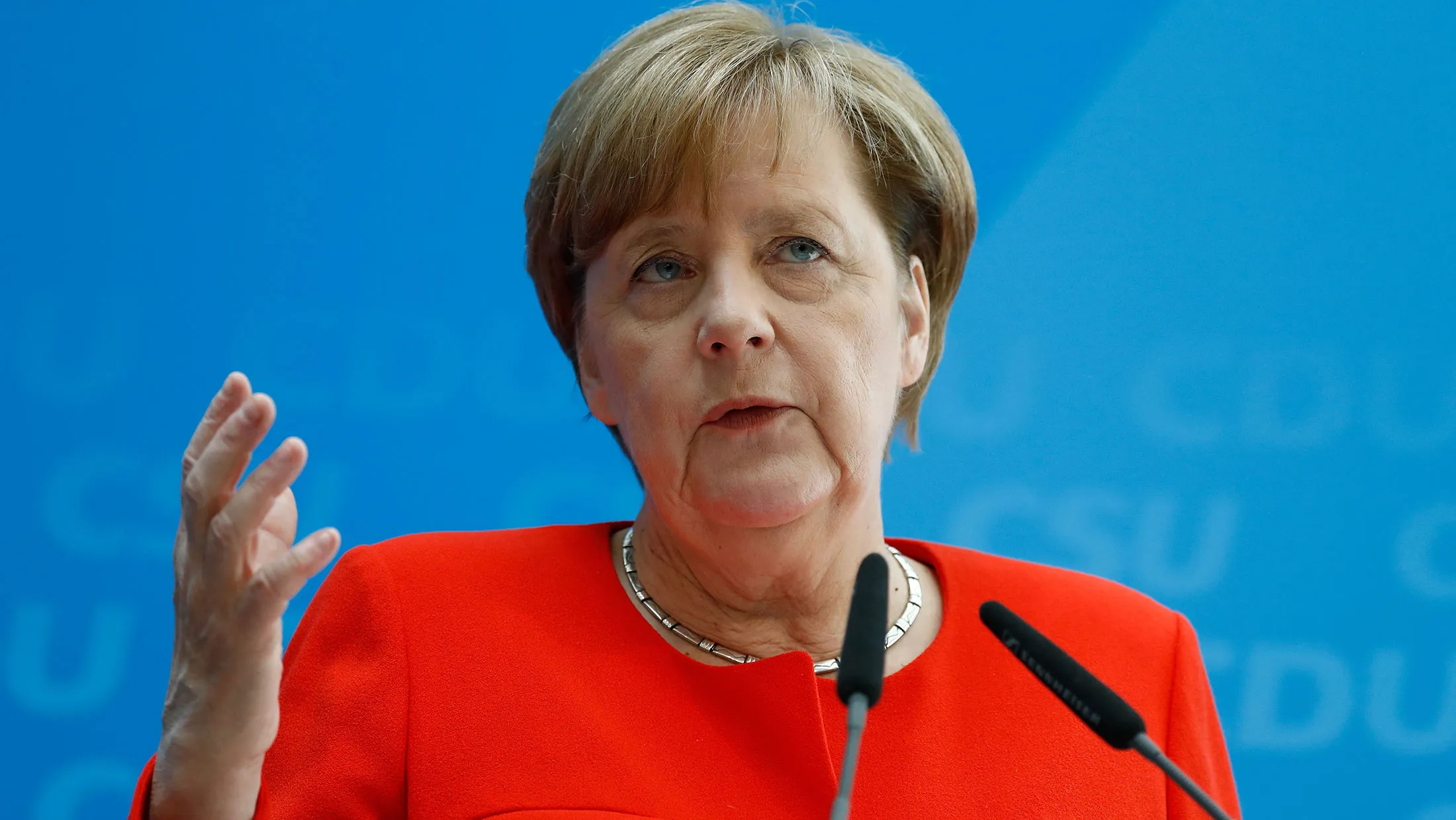 German Chancellor Angela Merkel speaks on July 3, 2017, in Berlin.

