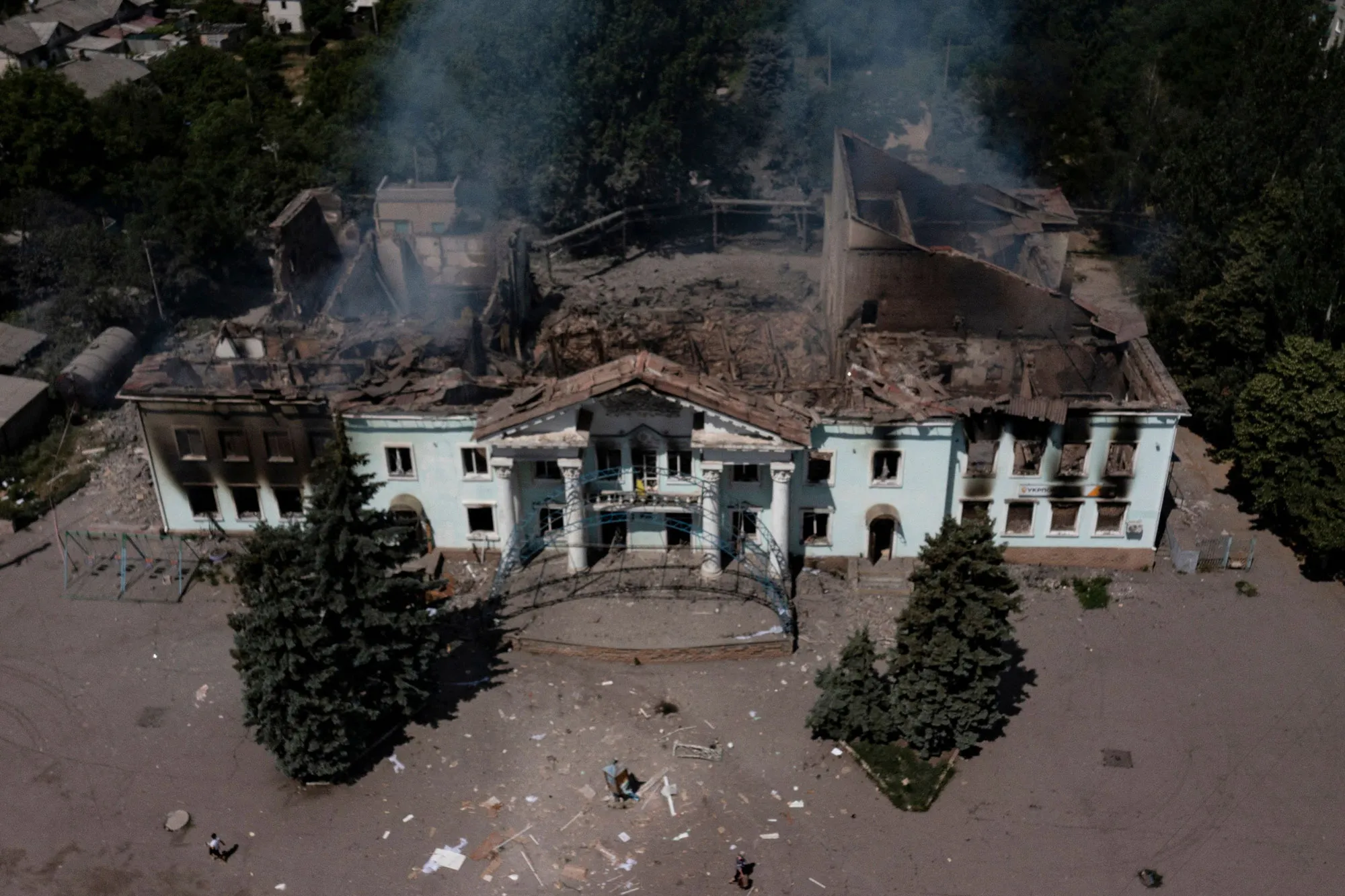 The destroyed Community Art Center following a strike in the city of Lysychansk.