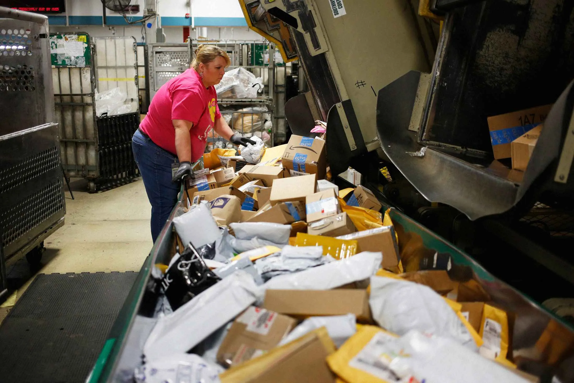 Inside a&nbsp;U.S. Postal Service sorting facility.