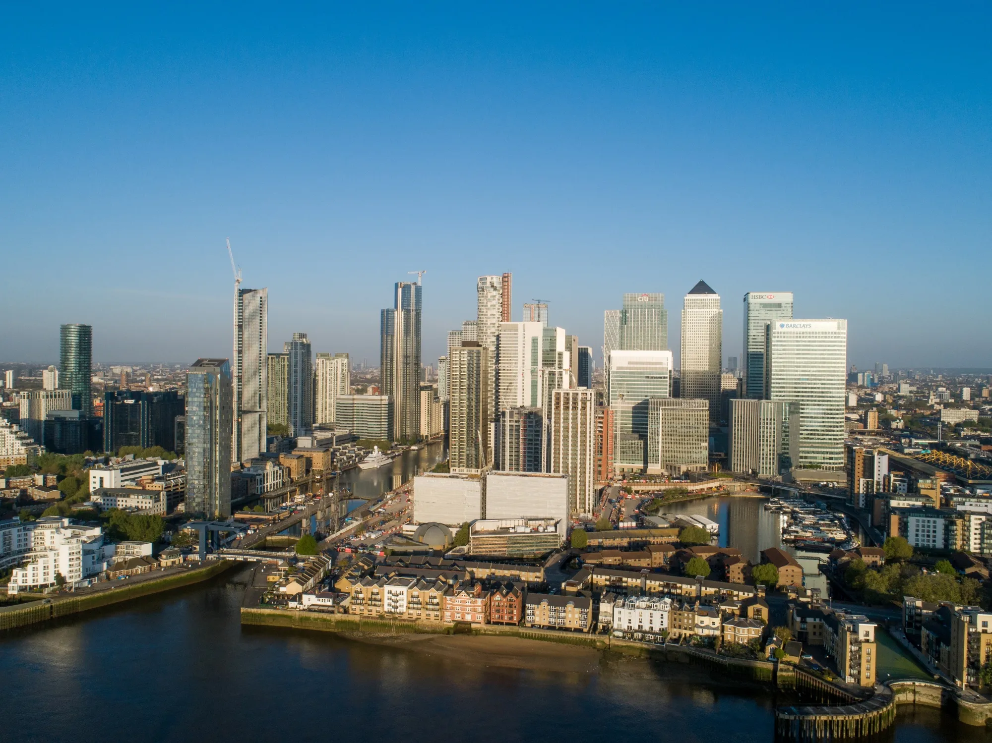 Aerial Views Of London City Airport & Canary Wharf District