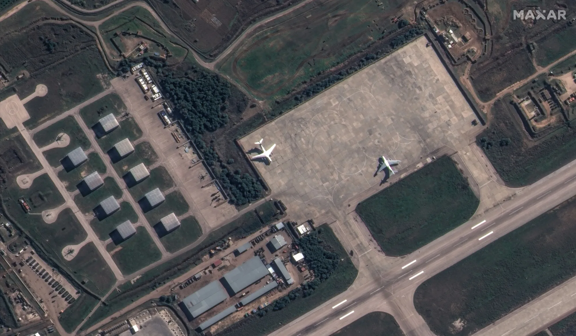 Russian aircraft and military equipment at Khmeimim airbase in Latakia, Syria, on Dec. 9.