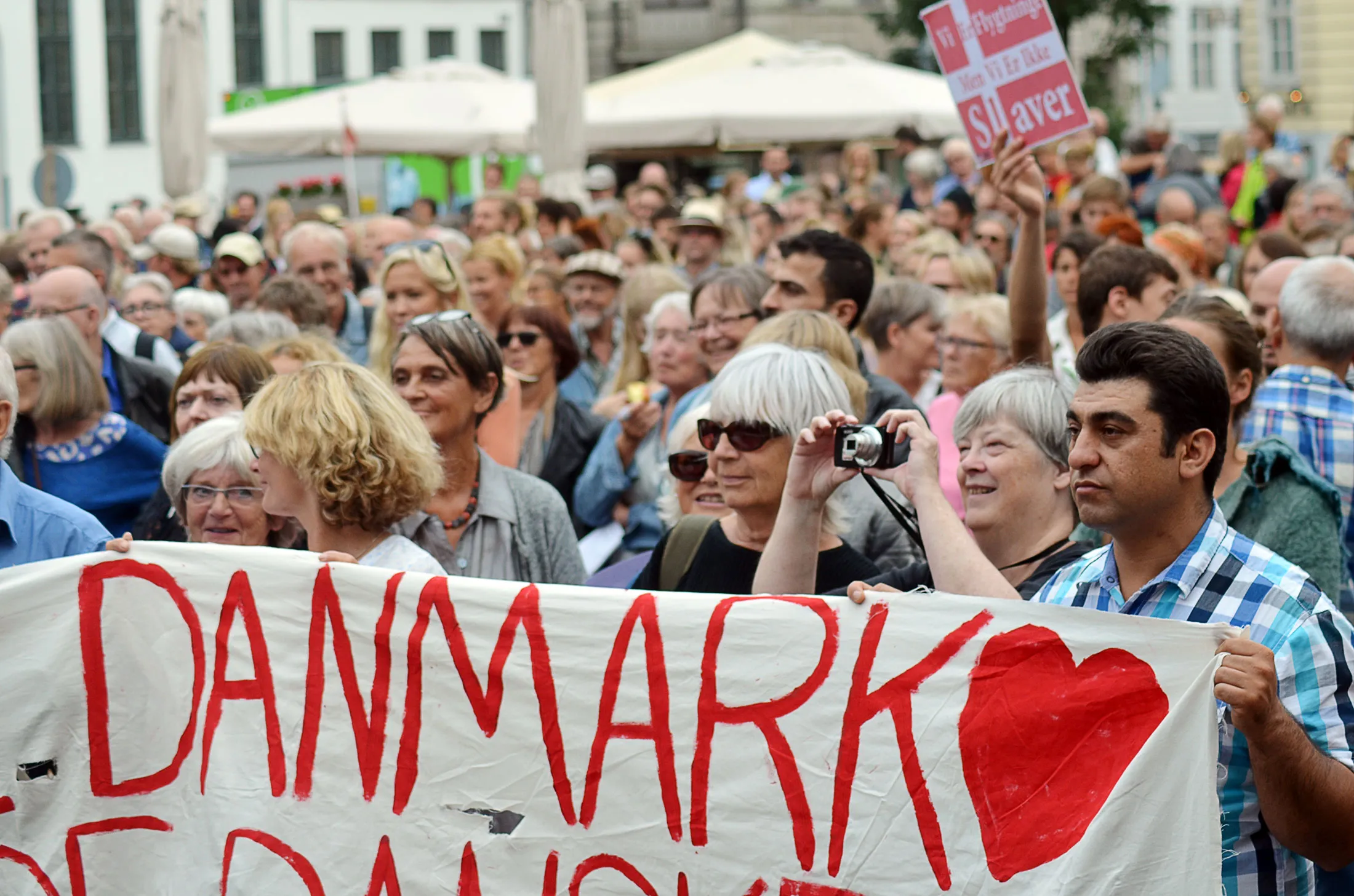 A protest in support of refugees in Copenhagen, Denmark on Aug. 26, 2015
