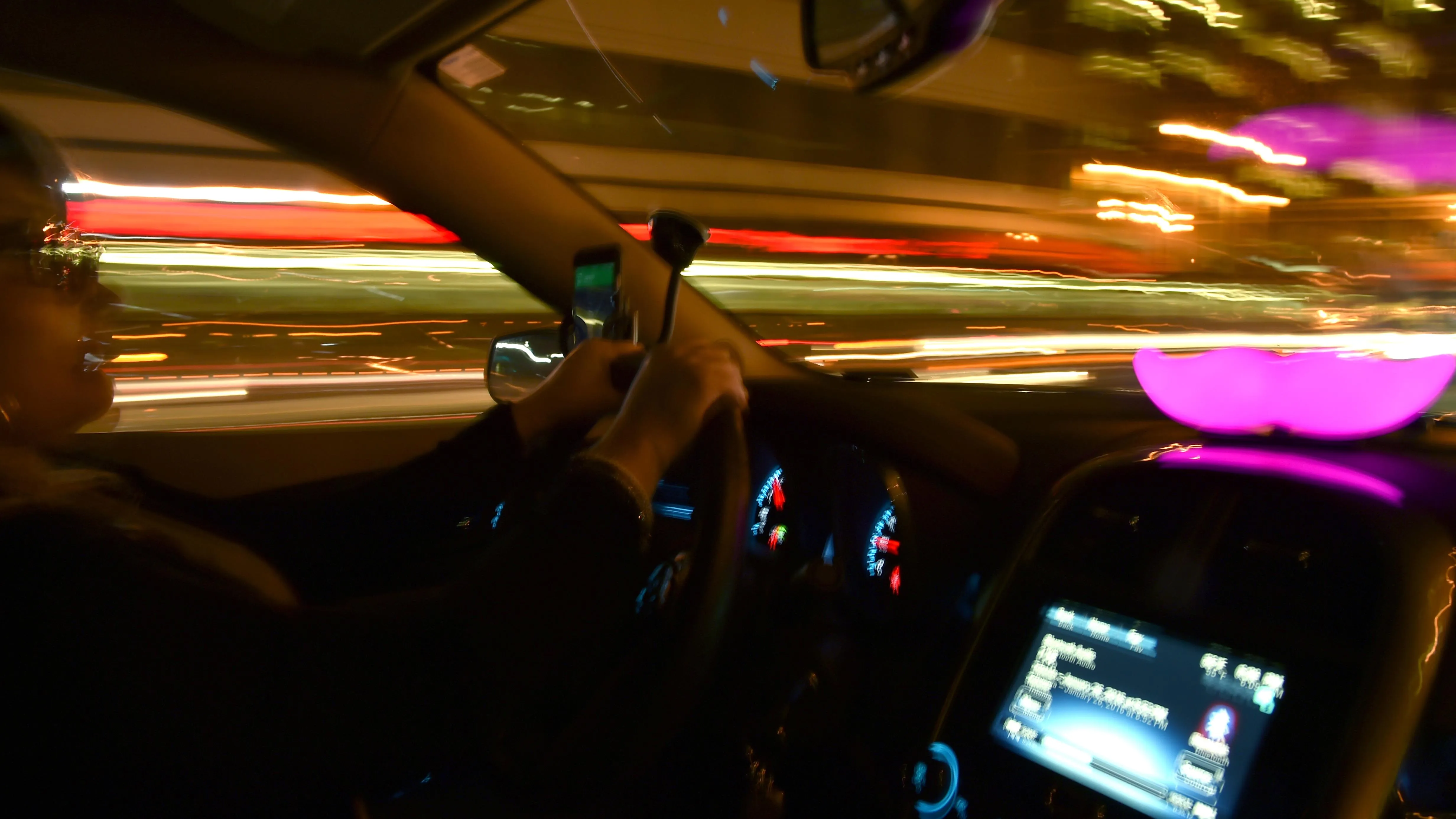 Lyft passengers and drivers in a Lyft ride on February 3, 2016 in San Francisco, California.
