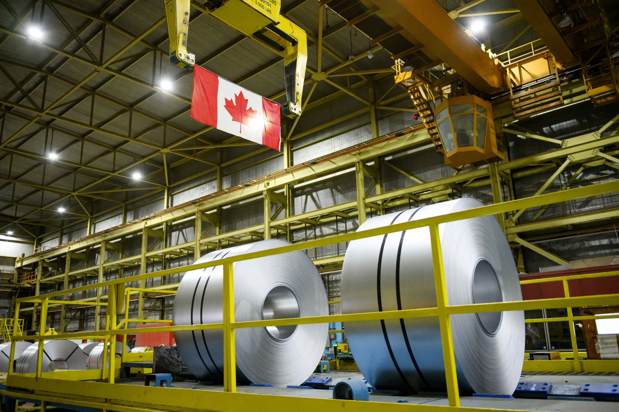 Spools of steel at a manufacturing&nbsp;facility in Hamilton, Ontario, Canada.