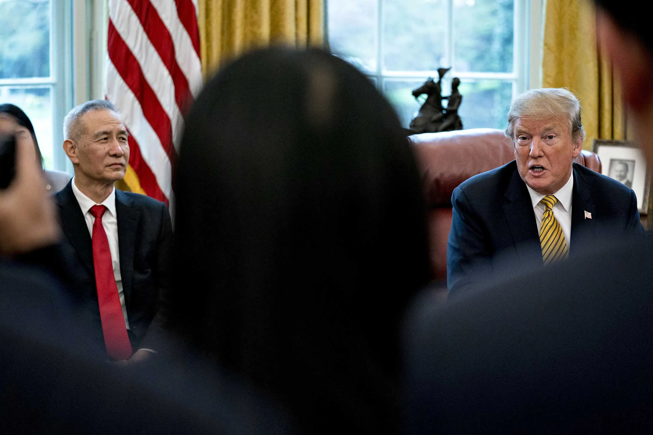 Trump with Chinese Vice Premier Liu He at a meeting in the Oval Office of the White House&nbsp;on April 4, 2019.