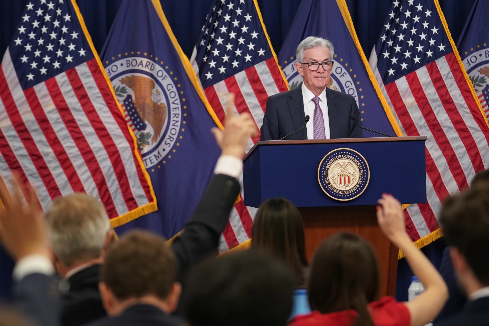 Federal Reserve Chair&nbsp;Jerome Powell during a news conference following Wednesday’s rate decision.