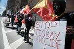 Tigray protesters gather outside of the United Nations&nbsp;in New York.&nbsp;