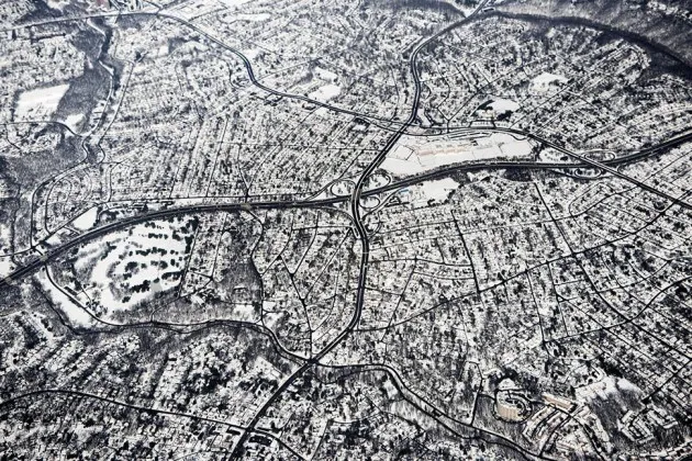 Snow is seen on the ground in northern Virginia on Feb. 14