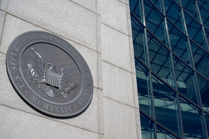 The seal of the US Securities and Exchange Commission headquarters in Washington, DC.