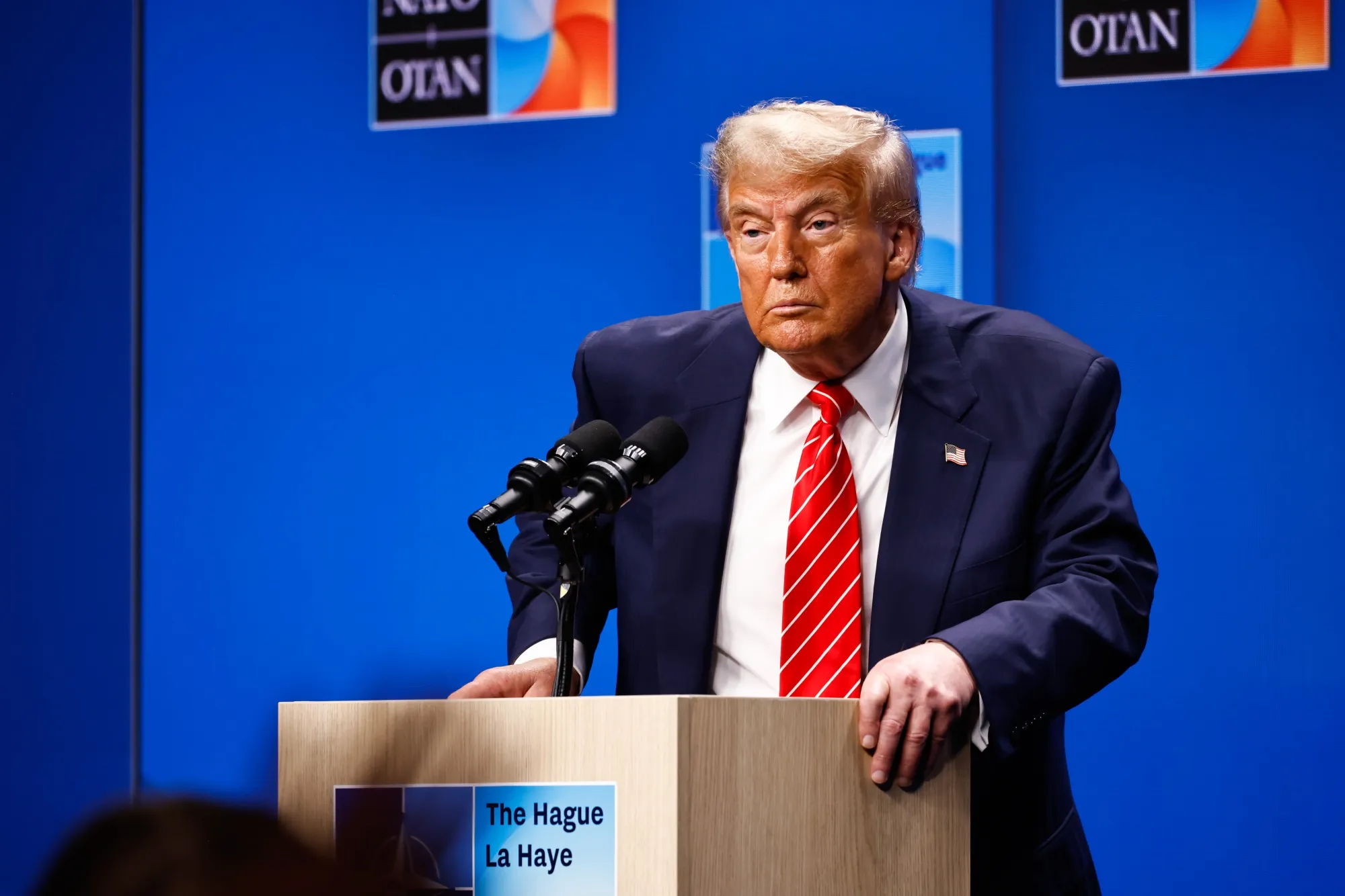 US President Donald Trump, during a news conference at the NATO&nbsp;summit in The Hague on June 25.